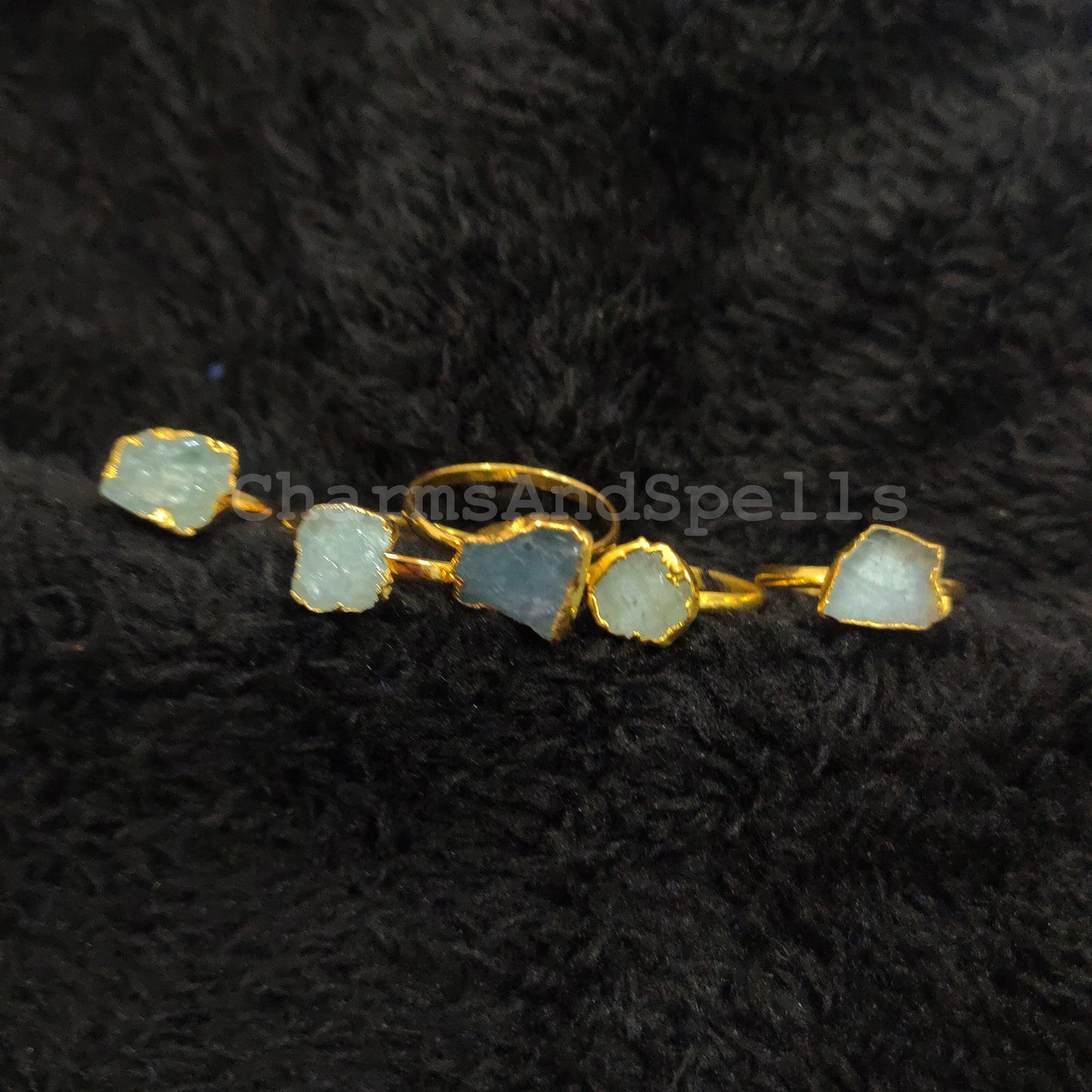 Natural Aquamarine Ring, Gold Plated Electroplated Ring, Gift Ring, Raw Aquamarine, Birthstone, Unisex Ring - Charms And Spells