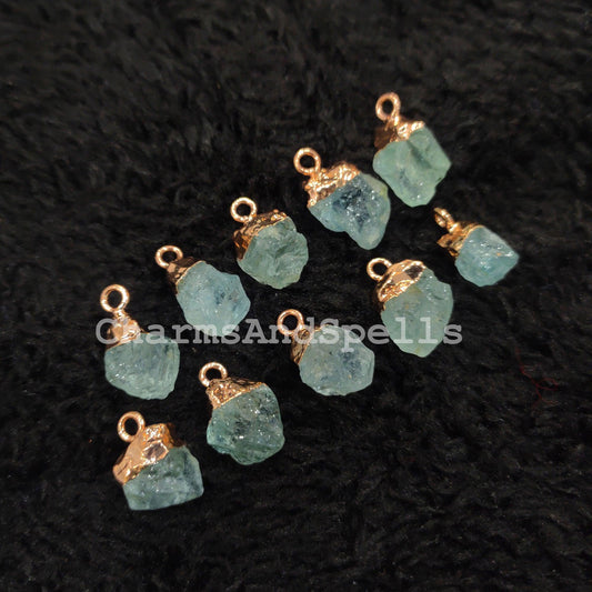 Natural Aquamarine Pendant Connectors, Aquamarine Connectors, Electroplated Single Bail Connectors, DIY Jewelry Making - Charms And Spells