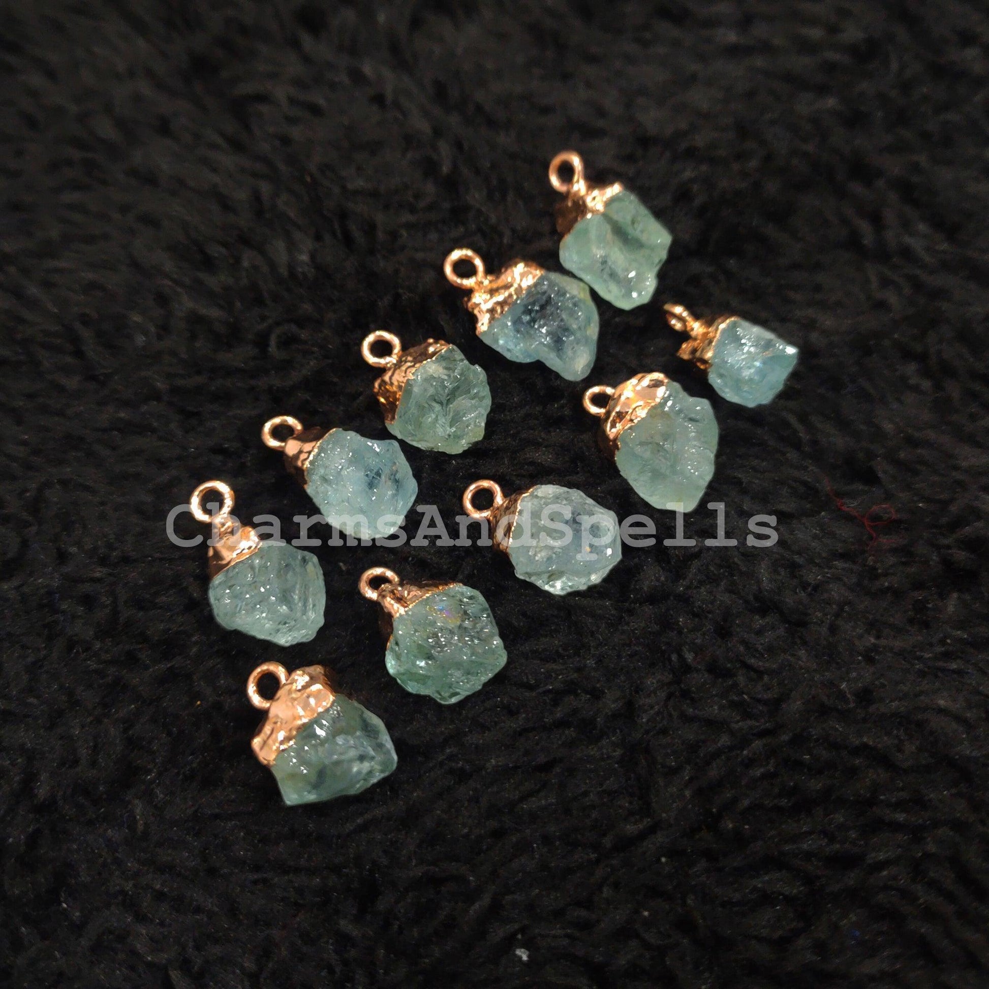 Natural Aquamarine Pendant Connectors, Aquamarine Connectors, Electroplated Single Bail Connectors, DIY Jewelry Making - Charms And Spells