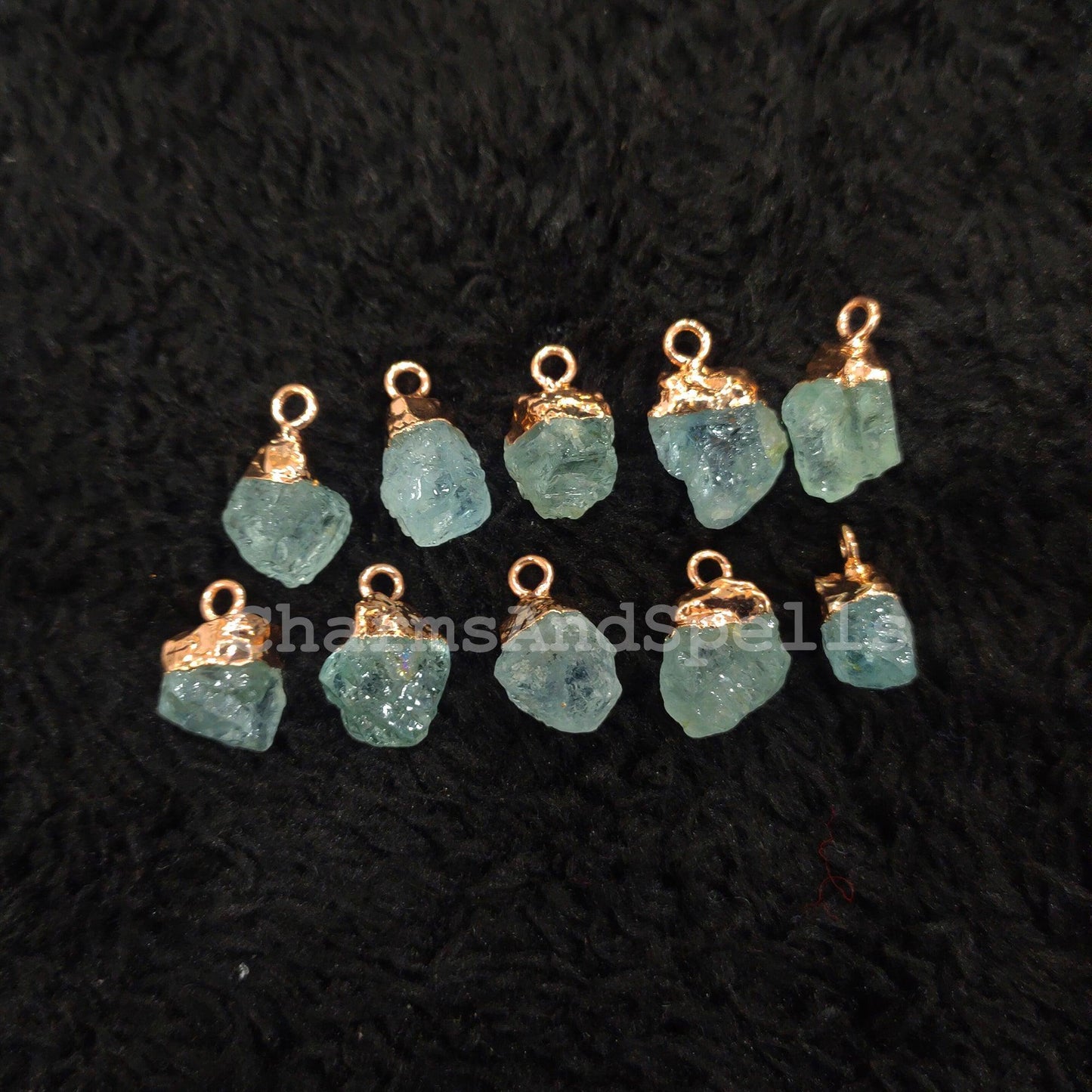 Natural Aquamarine Pendant Connectors, Aquamarine Connectors, Electroplated Single Bail Connectors, DIY Jewelry Making - Charms And Spells