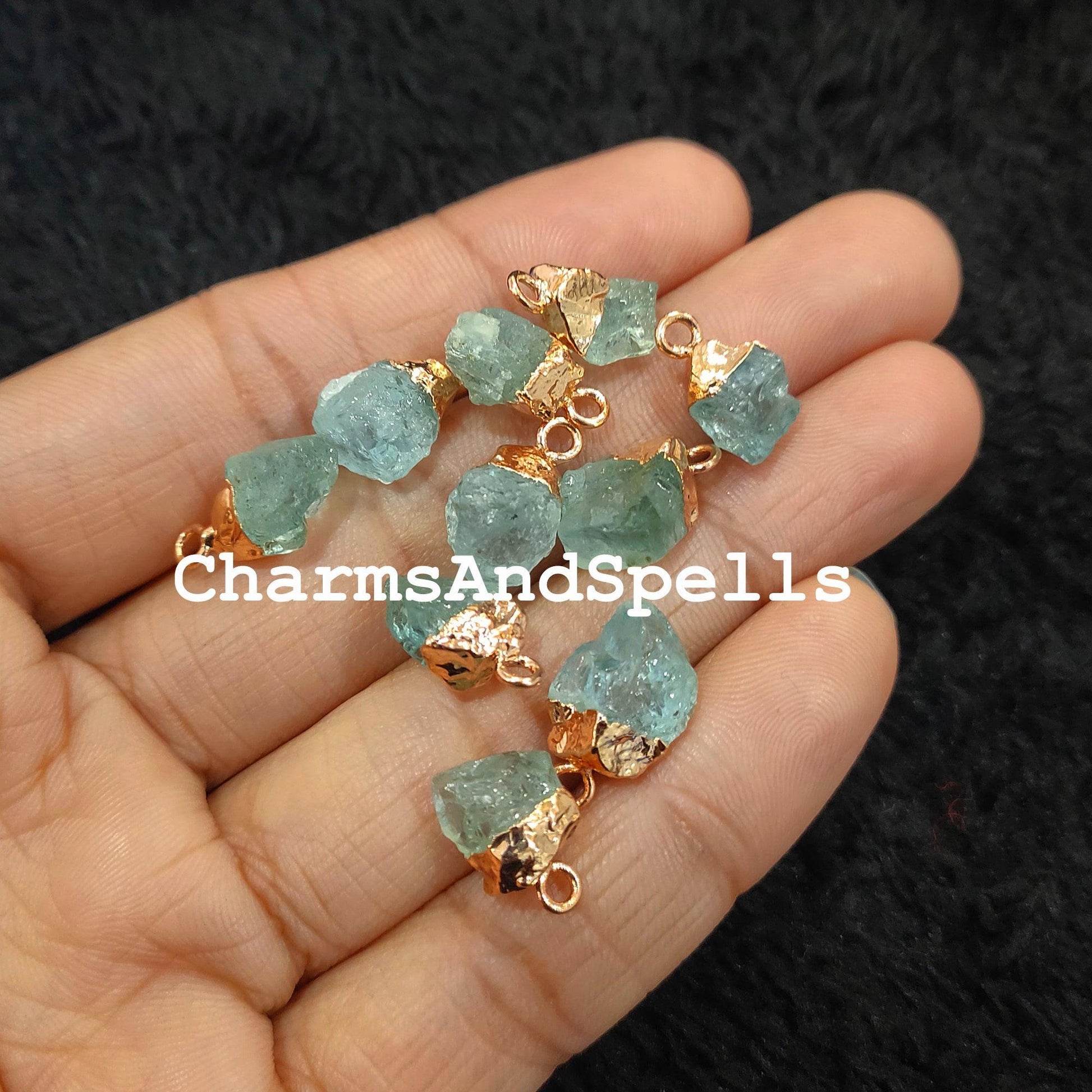 Natural Aquamarine Pendant Connectors, Aquamarine Connectors, Electroplated Single Bail Connectors, DIY Jewelry Making - Charms And Spells