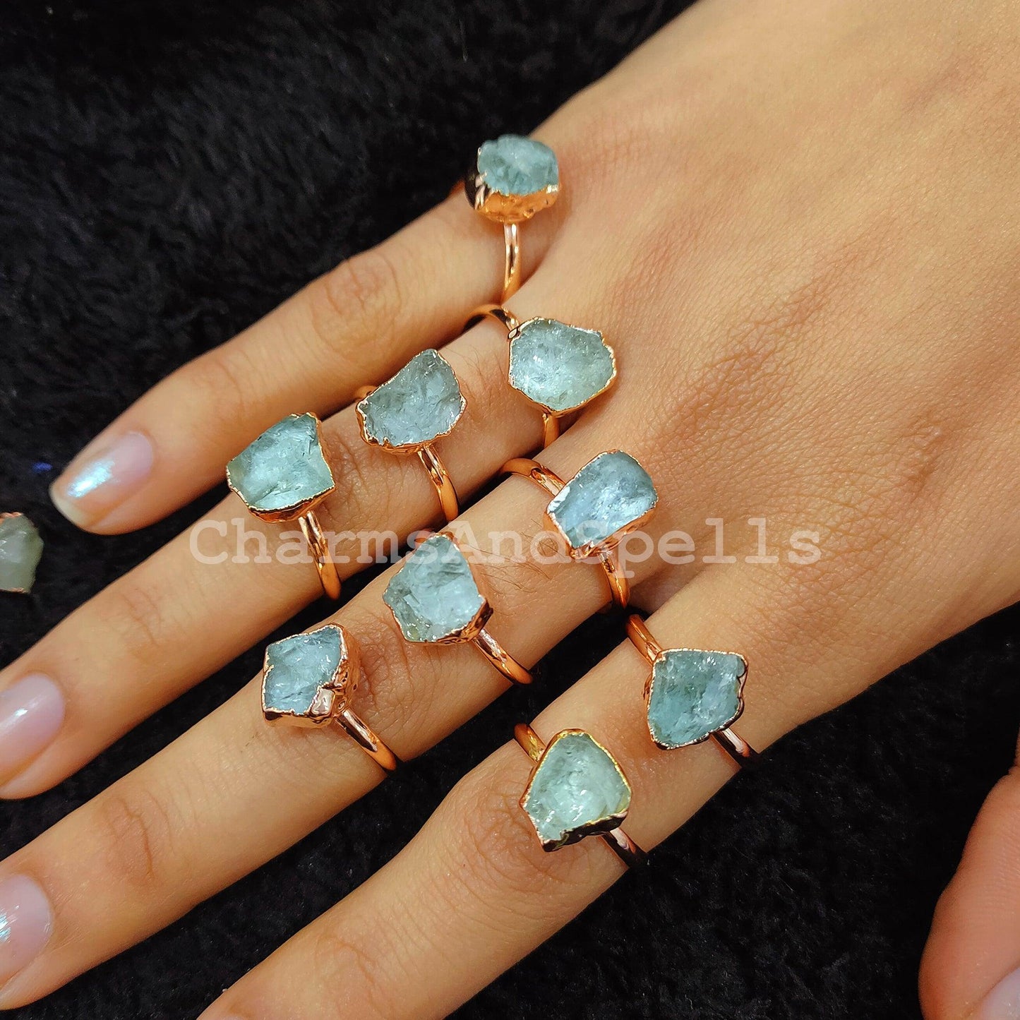 Raw Aquamarine Ring, Dainty Ring, Bohemian Ring, Raw Aquamarine Ring, Women Ring, Gift For Women, Blue Stone ring - Charms And Spells