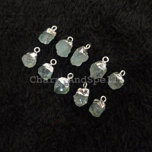 Big Sale On Raw Aquamarine Electroplated Pendant Connectors, Gemstone Connectors, Silver Plated Connectors - Charms And Spells