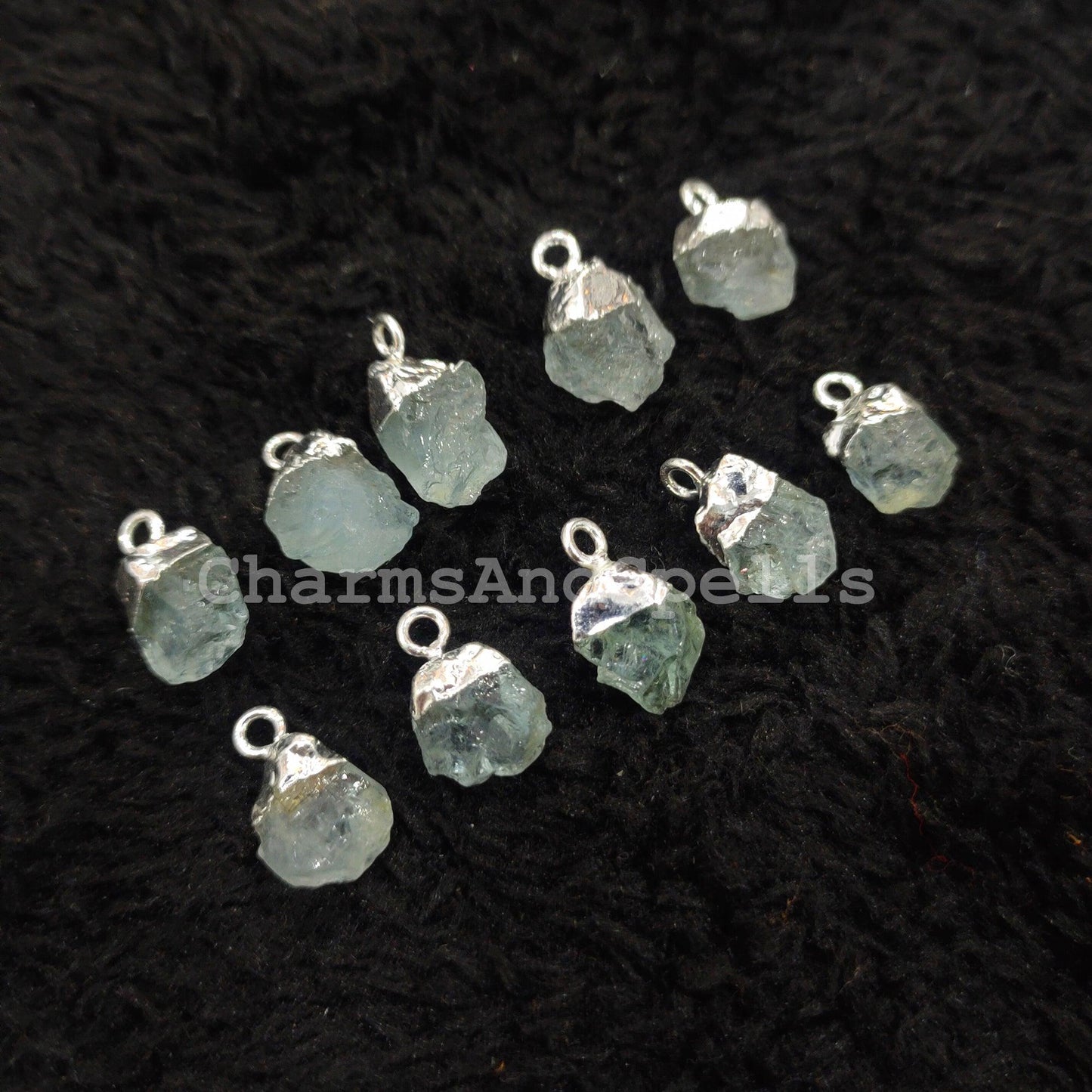 Big Sale On Raw Aquamarine Electroplated Pendant Connectors, Gemstone Connectors, Silver Plated Connectors - Charms And Spells