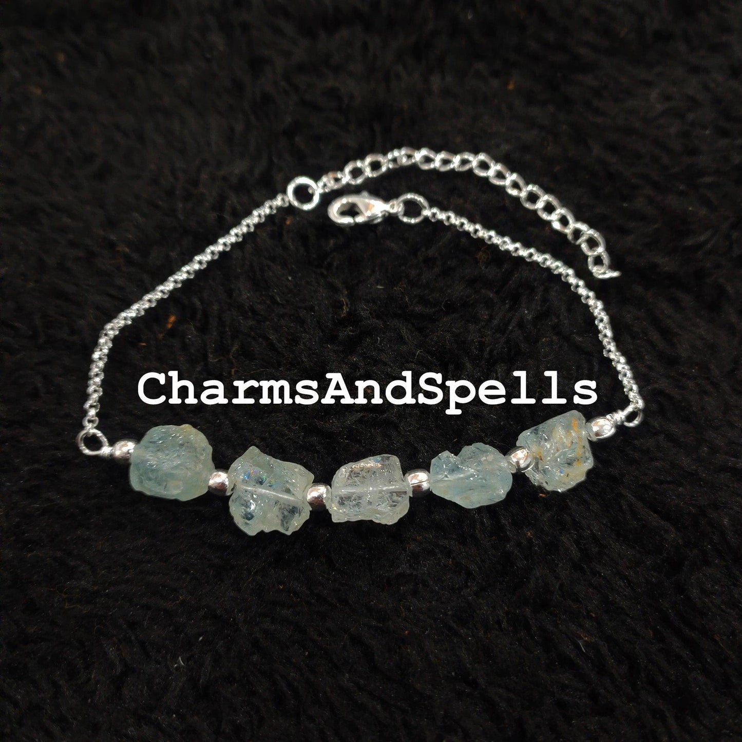 Raw Aquamarine Bracelet, Birthstone Bracelet, Raw Healing Crystal Bracelet, Bracelet For Women, Gift, Dainty Bracelet - Charms And Spells