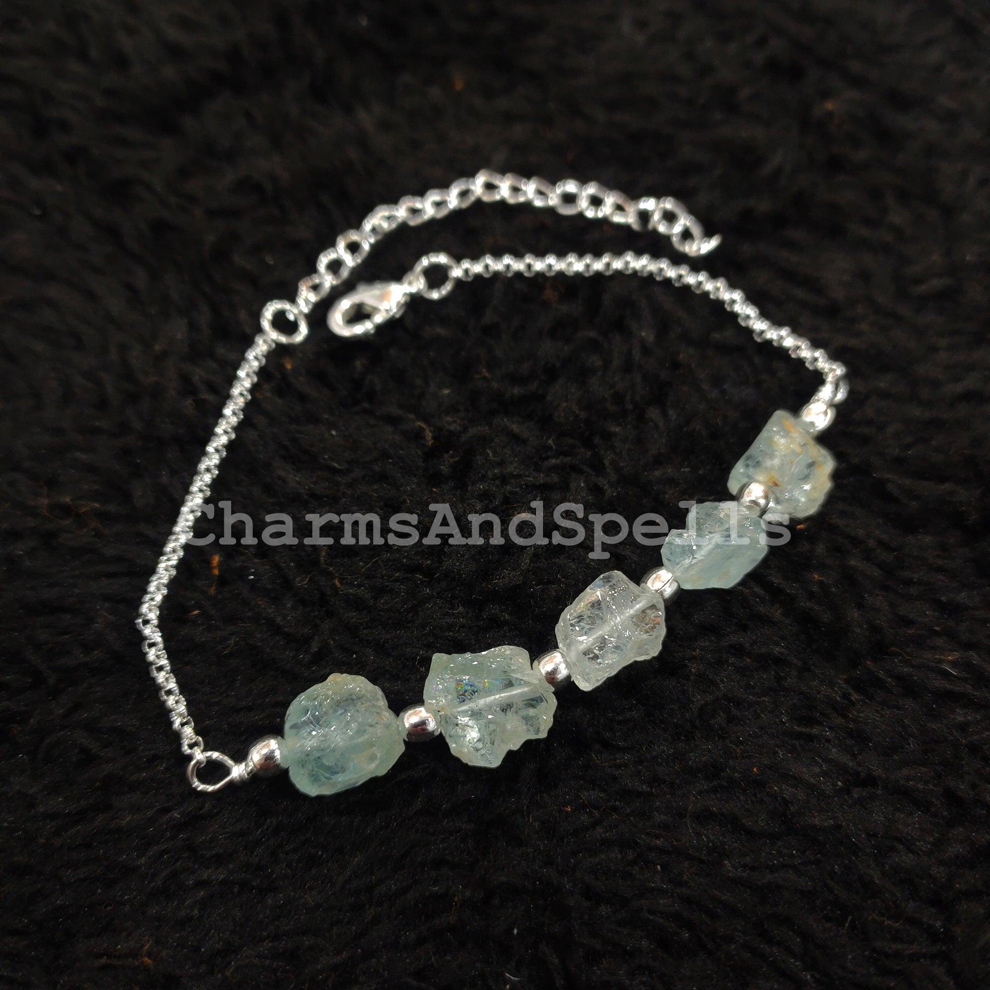 Raw Aquamarine Bracelet, Birthstone Bracelet, Raw Healing Crystal Bracelet, Bracelet For Women, Gift, Dainty Bracelet - Charms And Spells