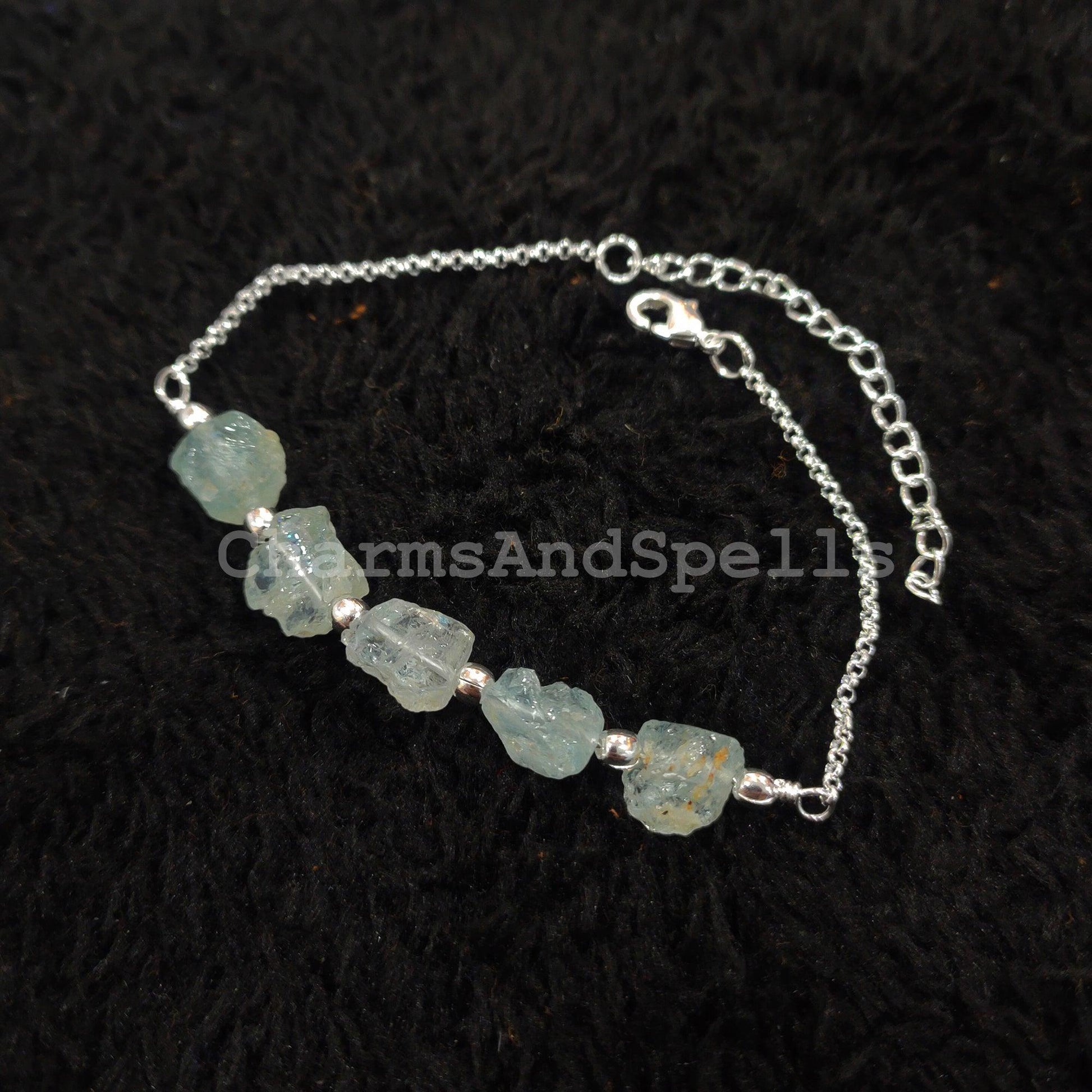 Raw Aquamarine Bracelet, Birthstone Bracelet, Raw Healing Crystal Bracelet, Bracelet For Women, Gift, Dainty Bracelet - Charms And Spells