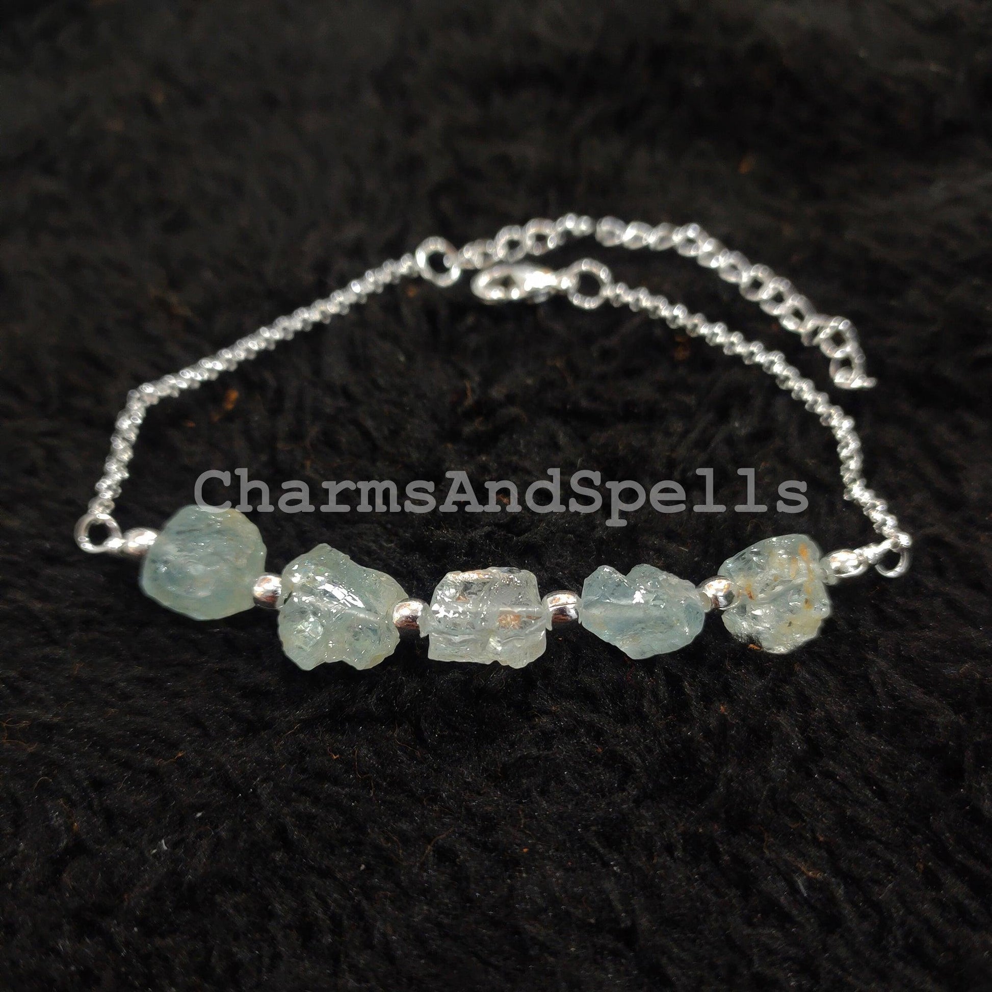 Raw Aquamarine Bracelet, Birthstone Bracelet, Raw Healing Crystal Bracelet, Bracelet For Women, Gift, Dainty Bracelet - Charms And Spells