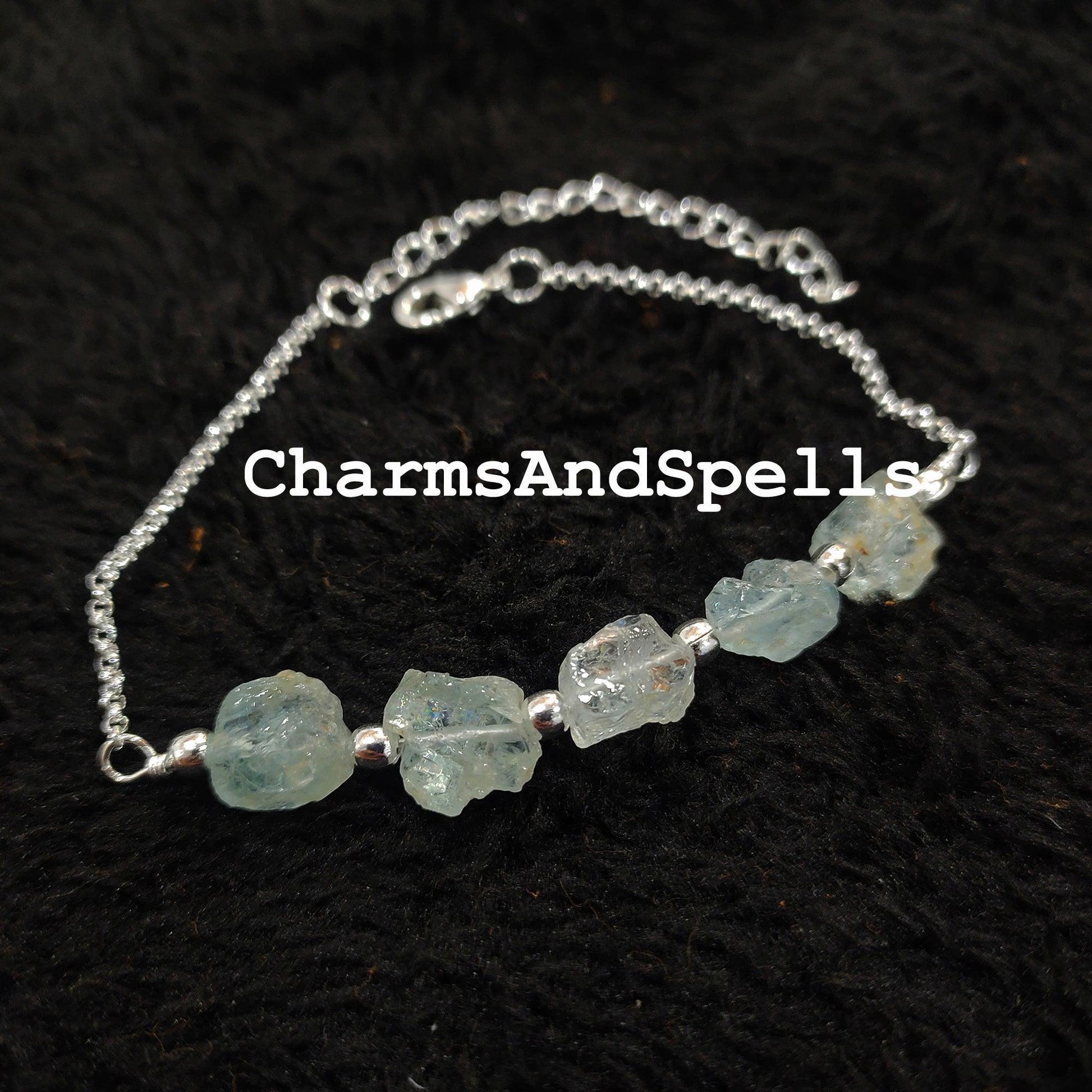 Raw Aquamarine Bracelet, Birthstone Bracelet, Raw Healing Crystal Bracelet, Bracelet For Women, Gift, Dainty Bracelet - Charms And Spells