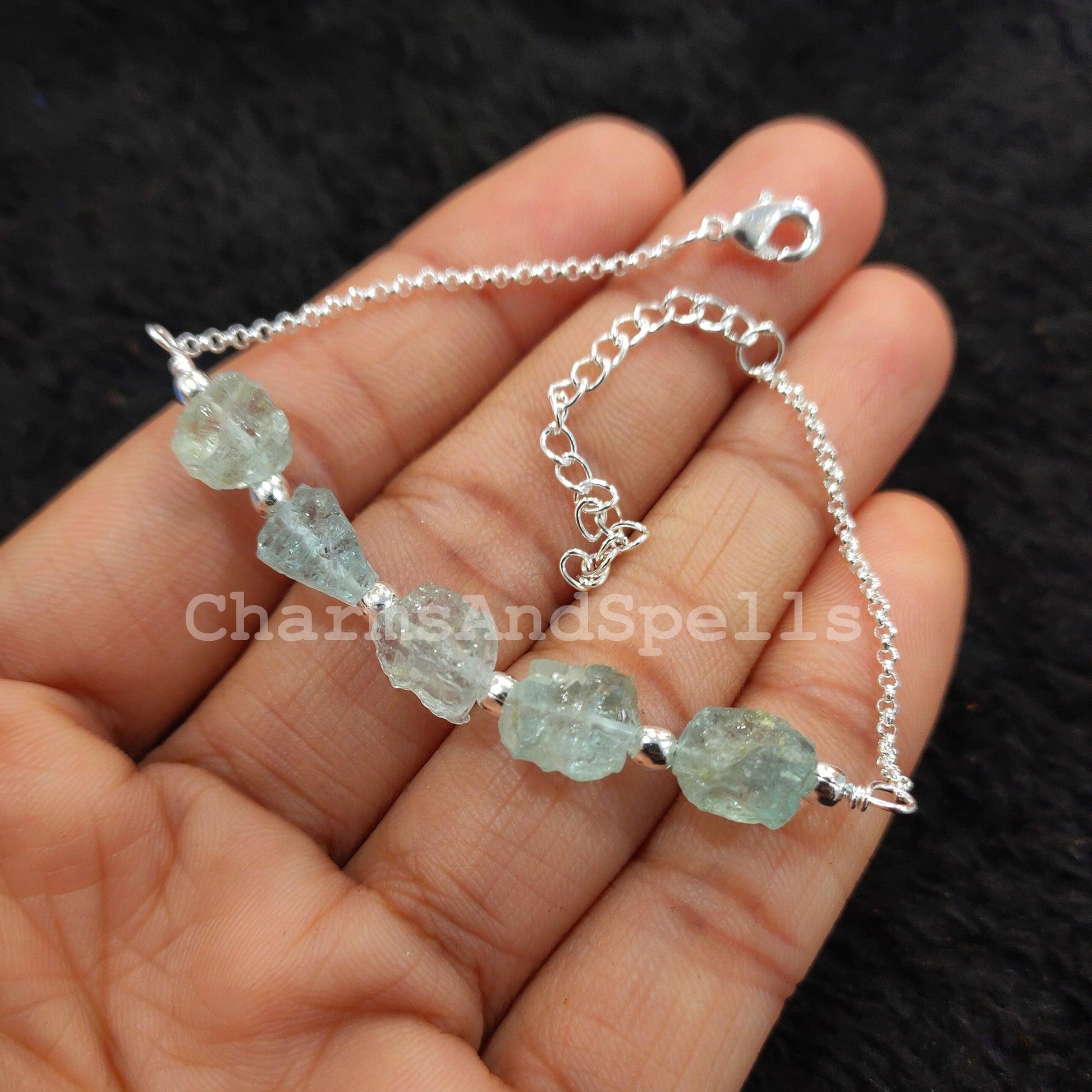 Raw Aquamarine Bracelet, Birthstone Bracelet, Raw Healing Crystal Bracelet, Bracelet For Women, Gift, Dainty Bracelet - Charms And Spells