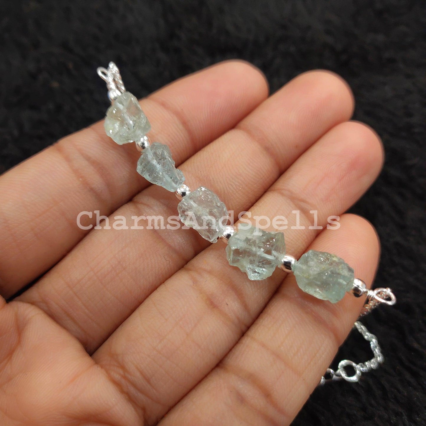 Raw Aquamarine Bracelet, Birthstone Bracelet, Raw Healing Crystal Bracelet, Bracelet For Women, Gift, Dainty Bracelet - Charms And Spells