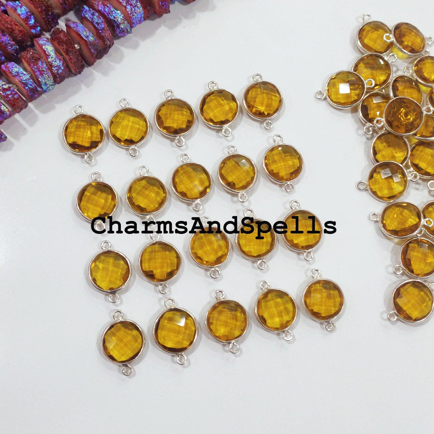 Honey Quartz Bracelet Charms Connector, Boho Gemstone Charms Connectors, Wholesale Bulk Jewelry Supplies, 15x20mm Quartz Bracelet - Charms And Spells