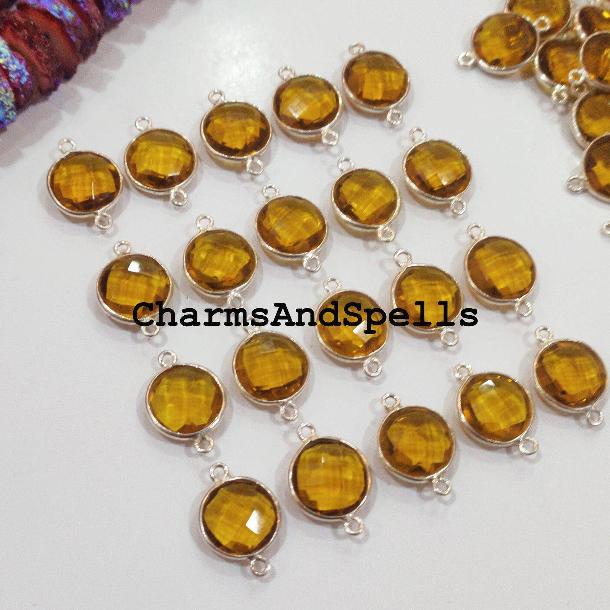 Honey Quartz Bracelet Charms Connector, Boho Gemstone Charms Connectors, Wholesale Bulk Jewelry Supplies, 15x20mm Quartz Bracelet - Charms And Spells