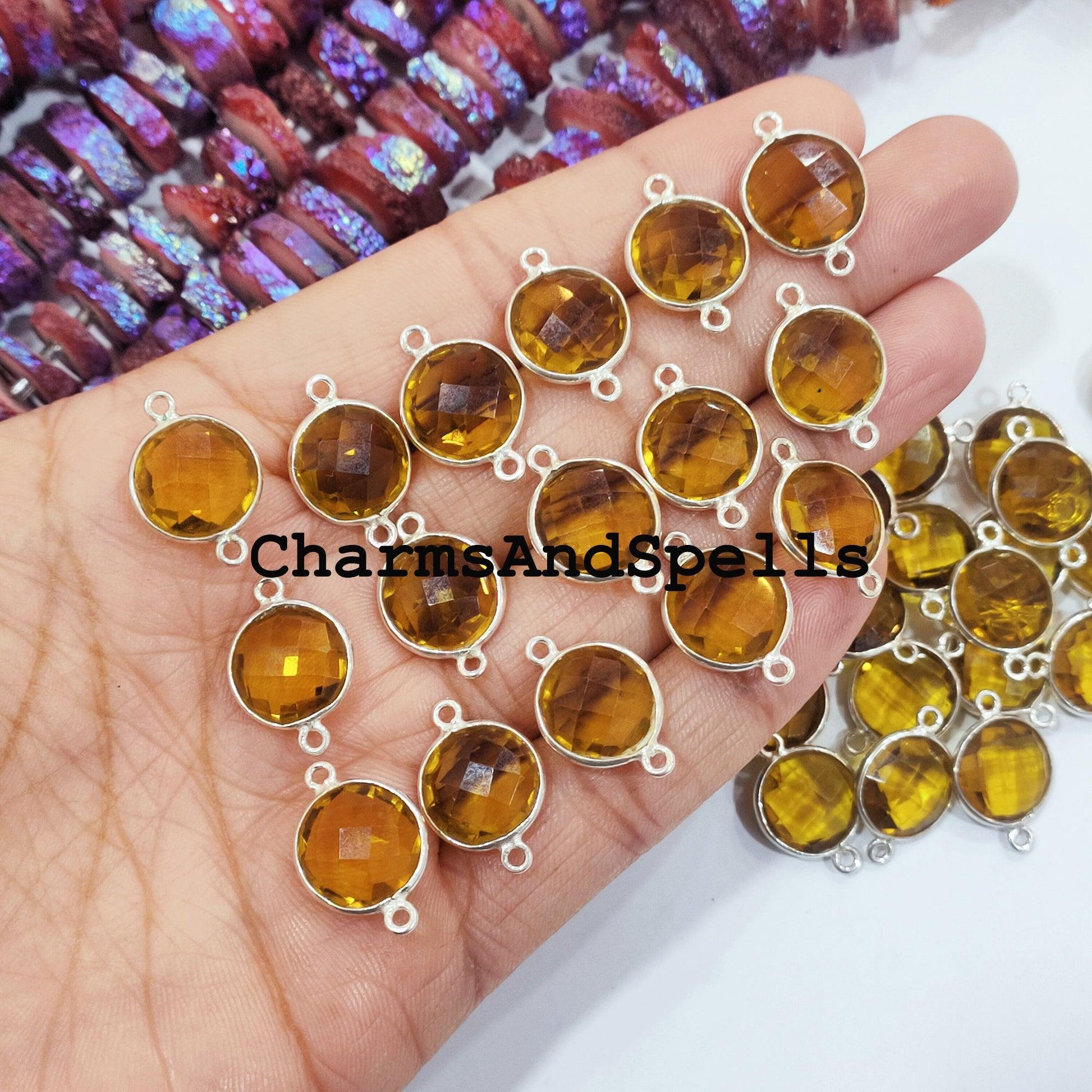 Honey Quartz Bracelet Charms Connector, Boho Gemstone Charms Connectors, Wholesale Bulk Jewelry Supplies, 15x20mm Quartz Bracelet - Charms And Spells