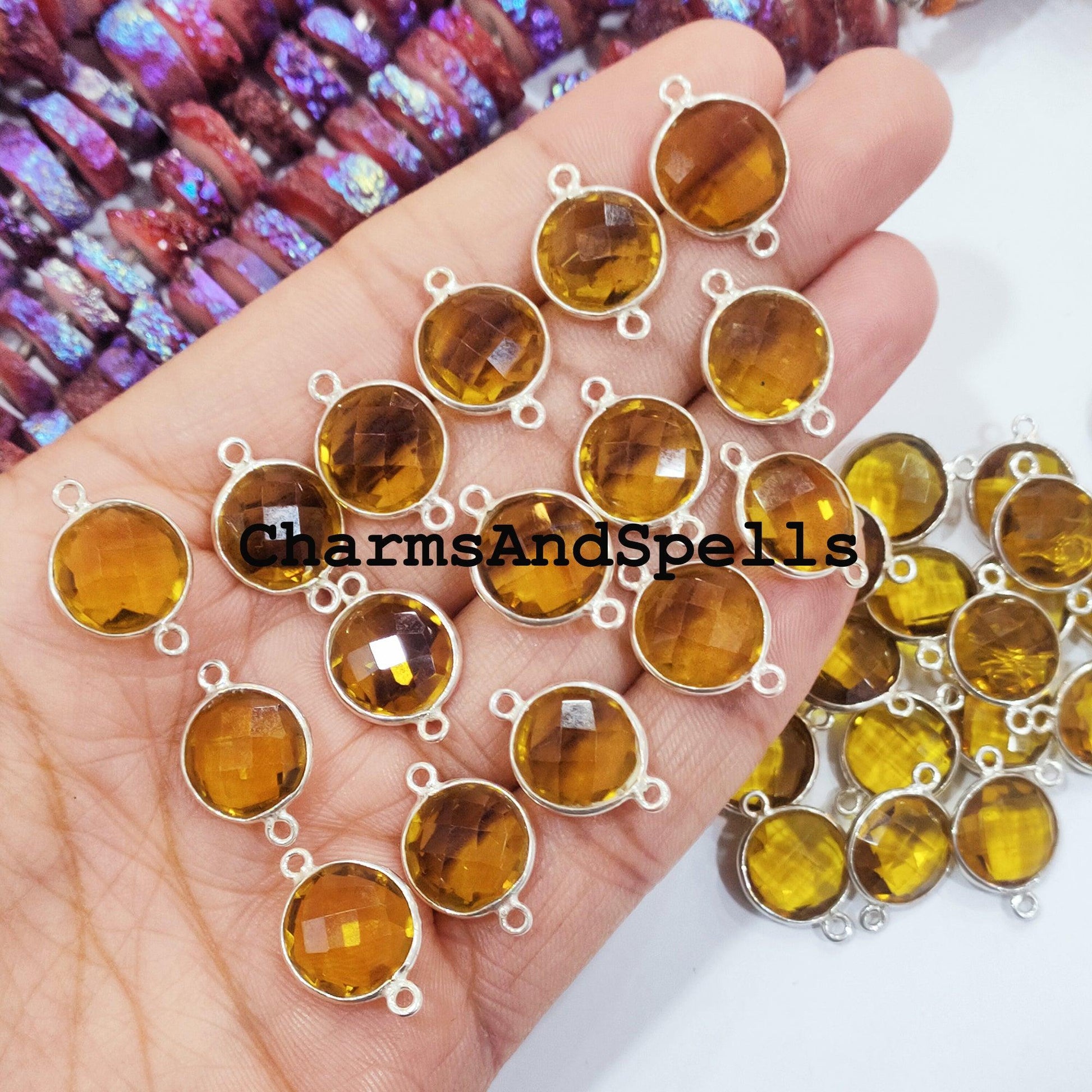 Honey Quartz Bracelet Charms Connector, Boho Gemstone Charms Connectors, Wholesale Bulk Jewelry Supplies, 15x20mm Quartz Bracelet - Charms And Spells