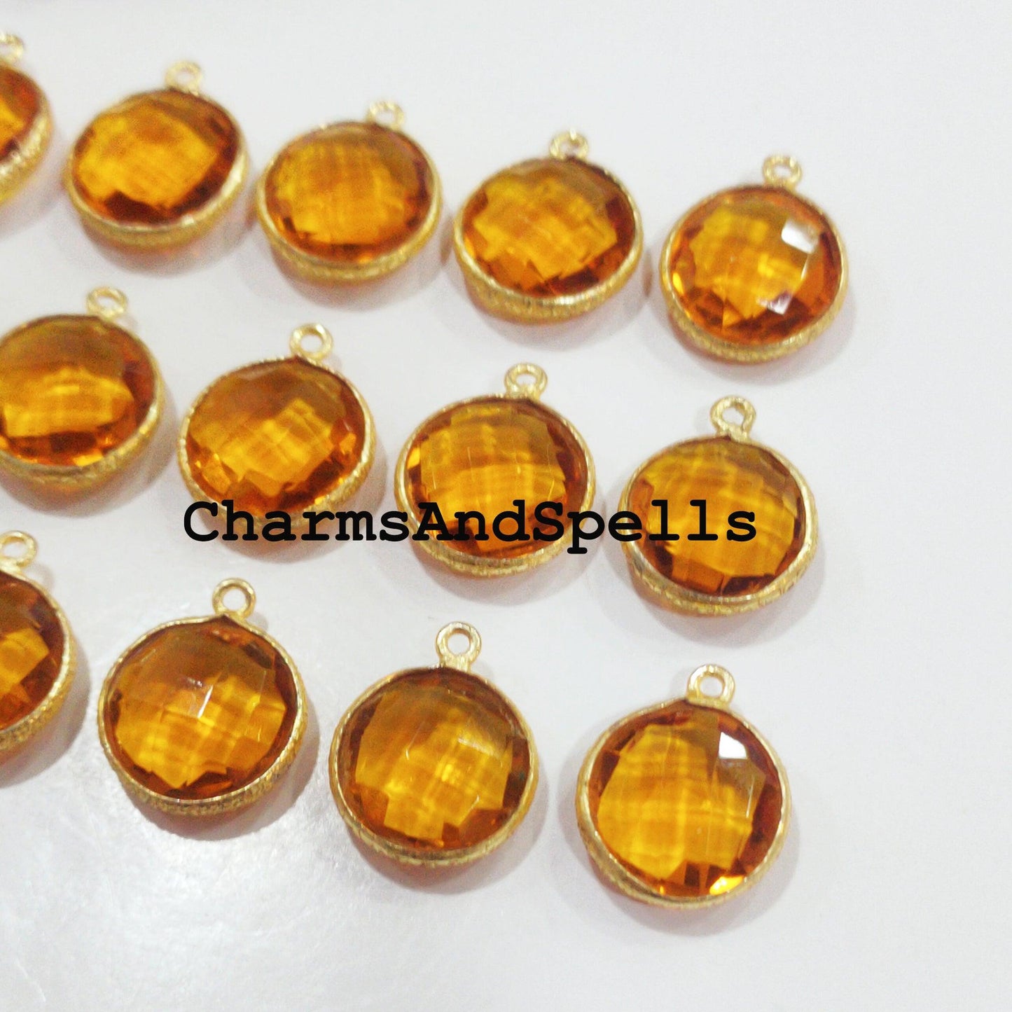 Honey Quartz Charms Connector, 14x22mm Yellow Gemstone Pendant Connector, Gold Plated Connector, Jewelry Making Connector - Charms And Spells