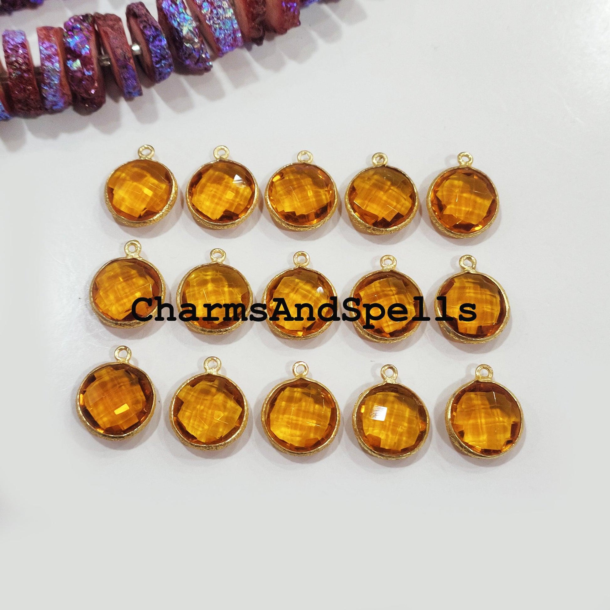 Honey Quartz Charms Connector, 14x22mm Yellow Gemstone Pendant Connector, Gold Plated Connector, Jewelry Making Connector - Charms And Spells