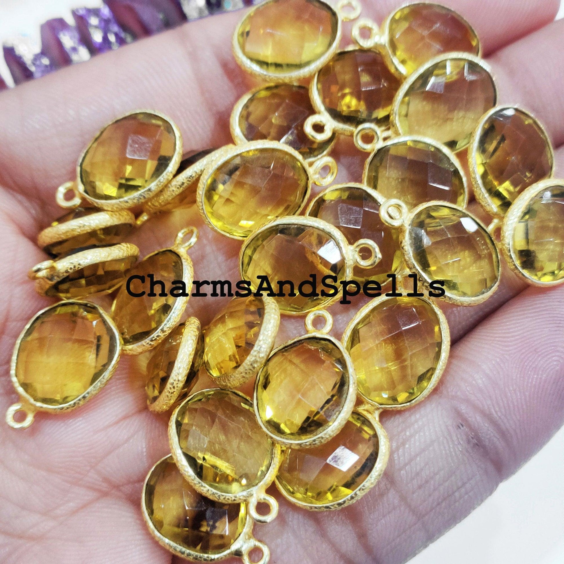 Citrine Pendent Connector, 12x17mm Citrine Single Bail Connector, 14K Gold Plated Connector, Pendant Connector, DIY Jewelry Making - Charms And Spells