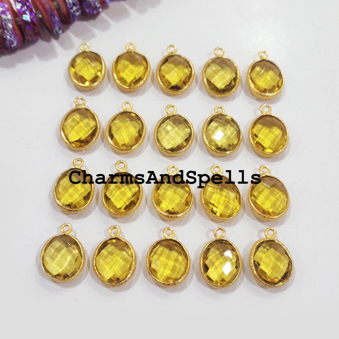 Citrine Pendent Connector, 12x17mm Citrine Single Bail Connector, 14K Gold Plated Connector, Pendant Connector, DIY Jewelry Making - Charms And Spells