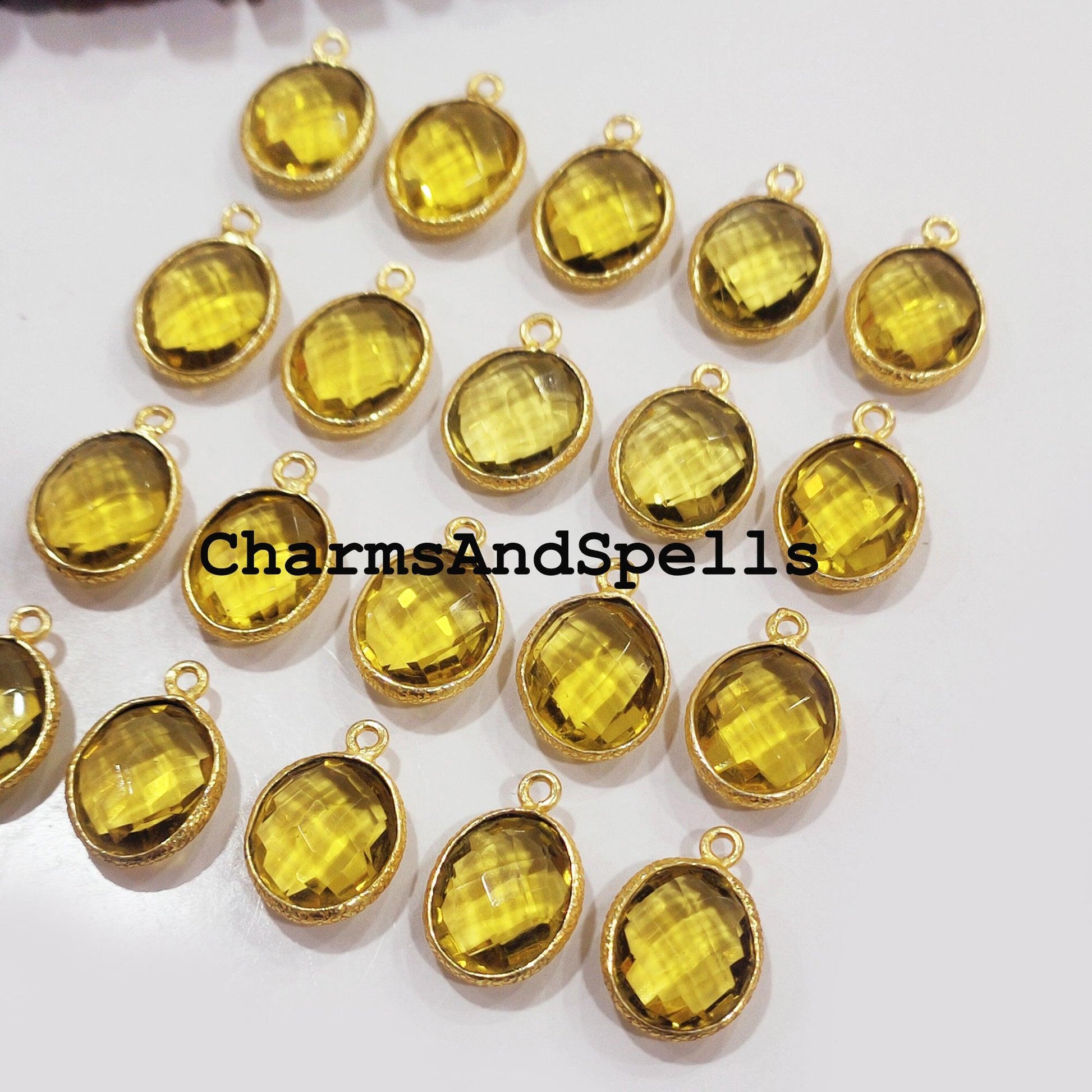 Citrine Pendent Connector, 12x17mm Citrine Single Bail Connector, 14K Gold Plated Connector, Pendant Connector, DIY Jewelry Making - Charms And Spells