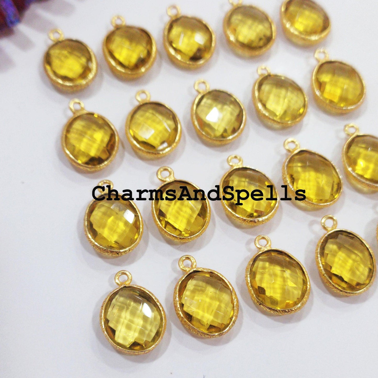 Citrine Pendent Connector, 12x17mm Citrine Single Bail Connector, 14K Gold Plated Connector, Pendant Connector, DIY Jewelry Making - Charms And Spells