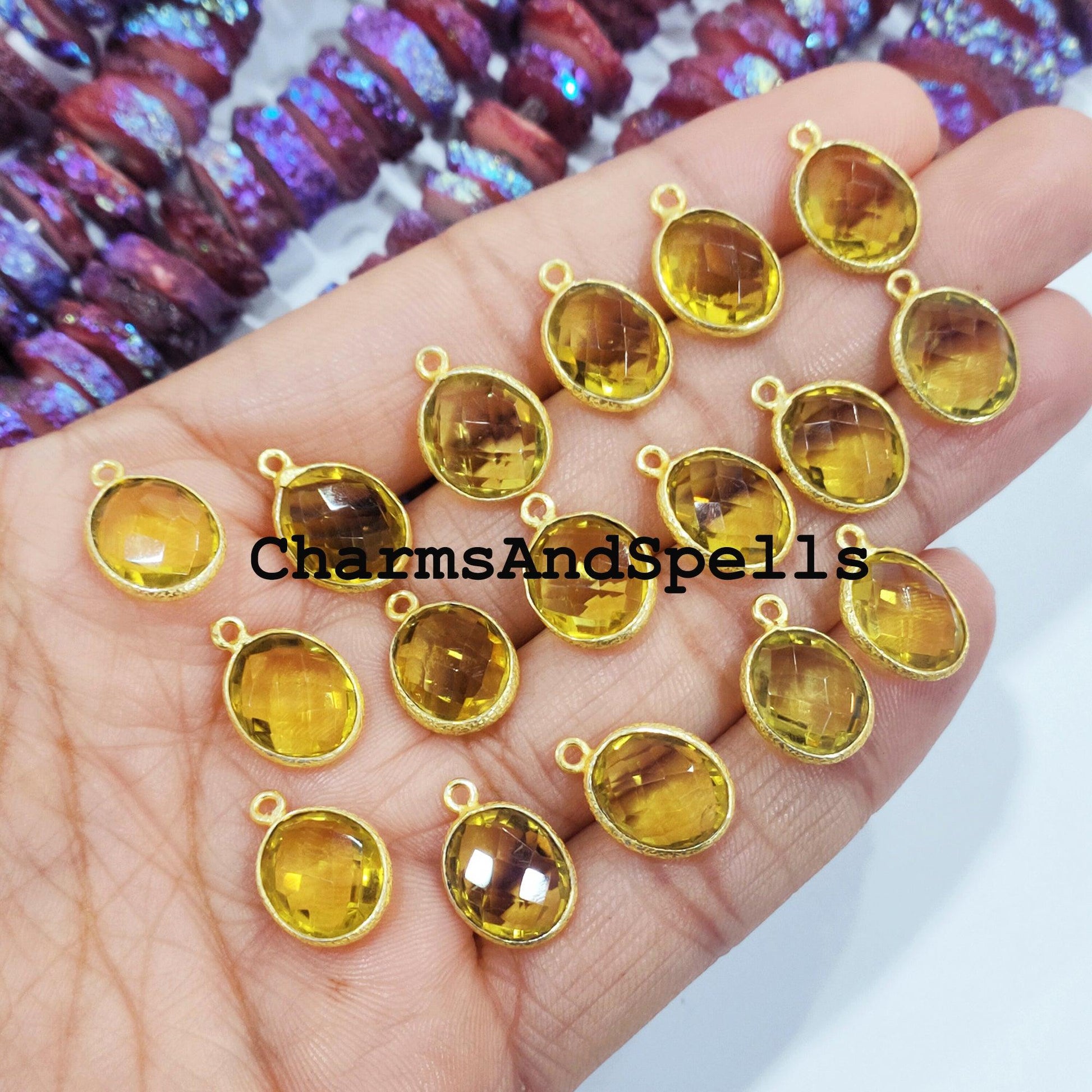 Citrine Pendent Connector, 12x17mm Citrine Single Bail Connector, 14K Gold Plated Connector, Pendant Connector, DIY Jewelry Making - Charms And Spells