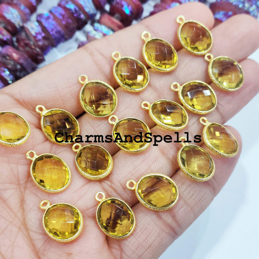 Citrine Pendent Connector, 12x17mm Citrine Single Bail Connector, 14K Gold Plated Connector, Pendant Connector, DIY Jewelry Making - Charms And Spells