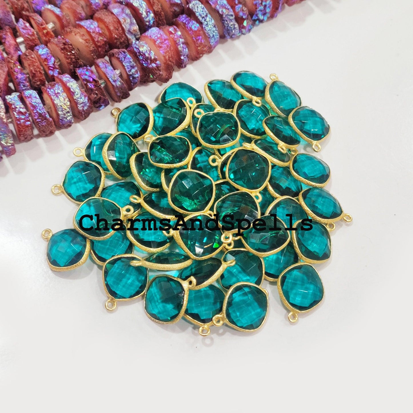 Neon Apatite Pendent Connector, Apatite Double Bail Connector, 14K Gold Plated Connector, Apatite Charm Connector, DIY Gemstone - Charms And Spells