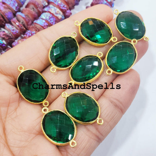 Green Apatite Quartz Bracelet Connector, 16x27mm Gold Plated Charm Connector, Double Bail Apatite Gemstone Connector - Charms And Spells
