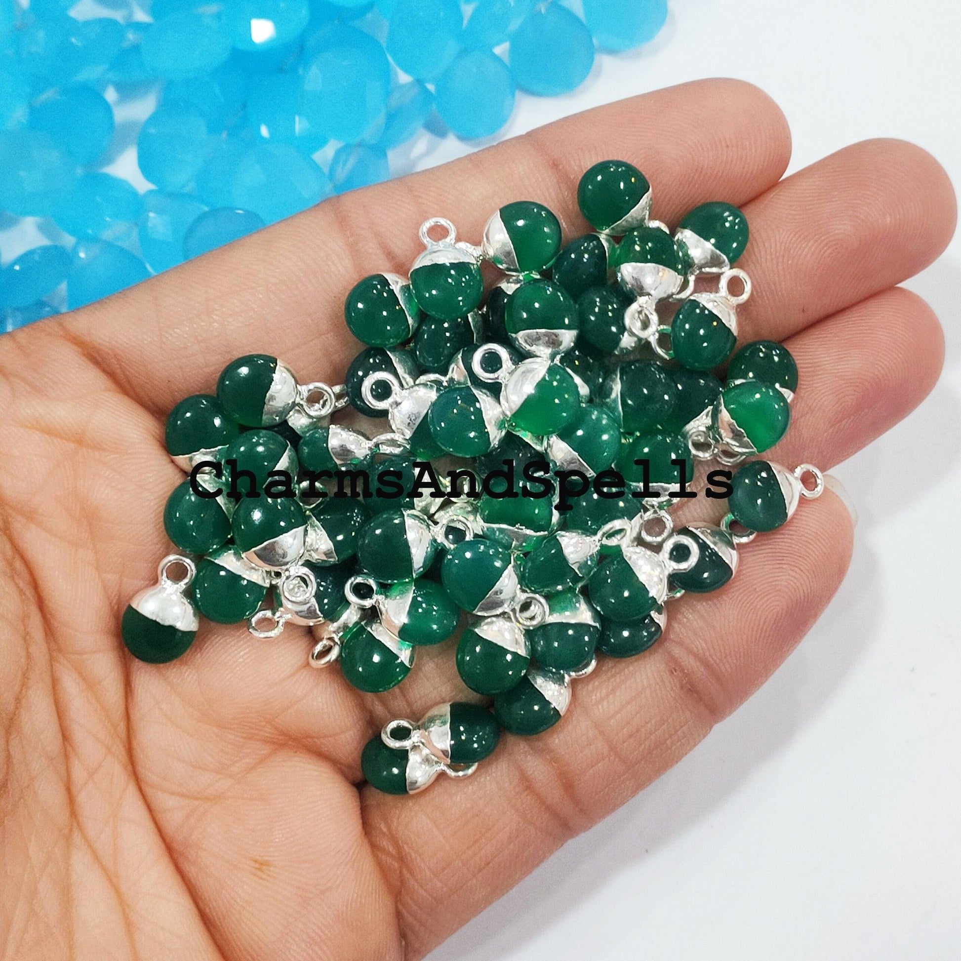 Fine quality Green Onyx Charms Pendent, Gold Electroplated Connector, Earring Pendant Minimalist Collection, DIY Pendant Connector - Charms And Spells