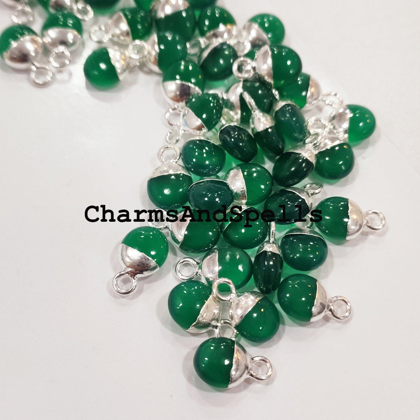 Fine quality Green Onyx Charms Pendent, Gold Electroplated Connector, Earring Pendant Minimalist Collection, DIY Pendant Connector - Charms And Spells