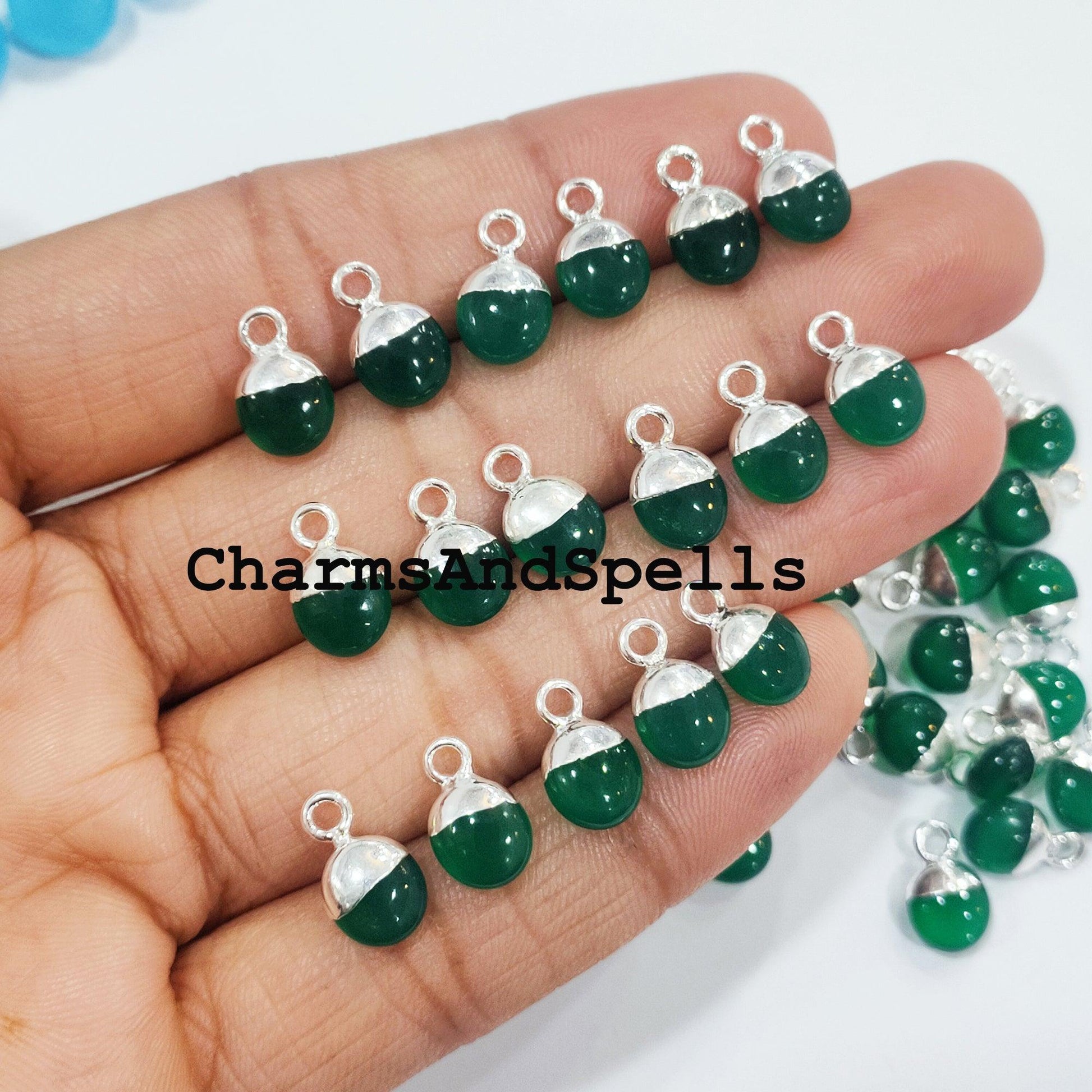 Fine quality Green Onyx Charms Pendent, Gold Electroplated Connector, Earring Pendant Minimalist Collection, DIY Pendant Connector - Charms And Spells