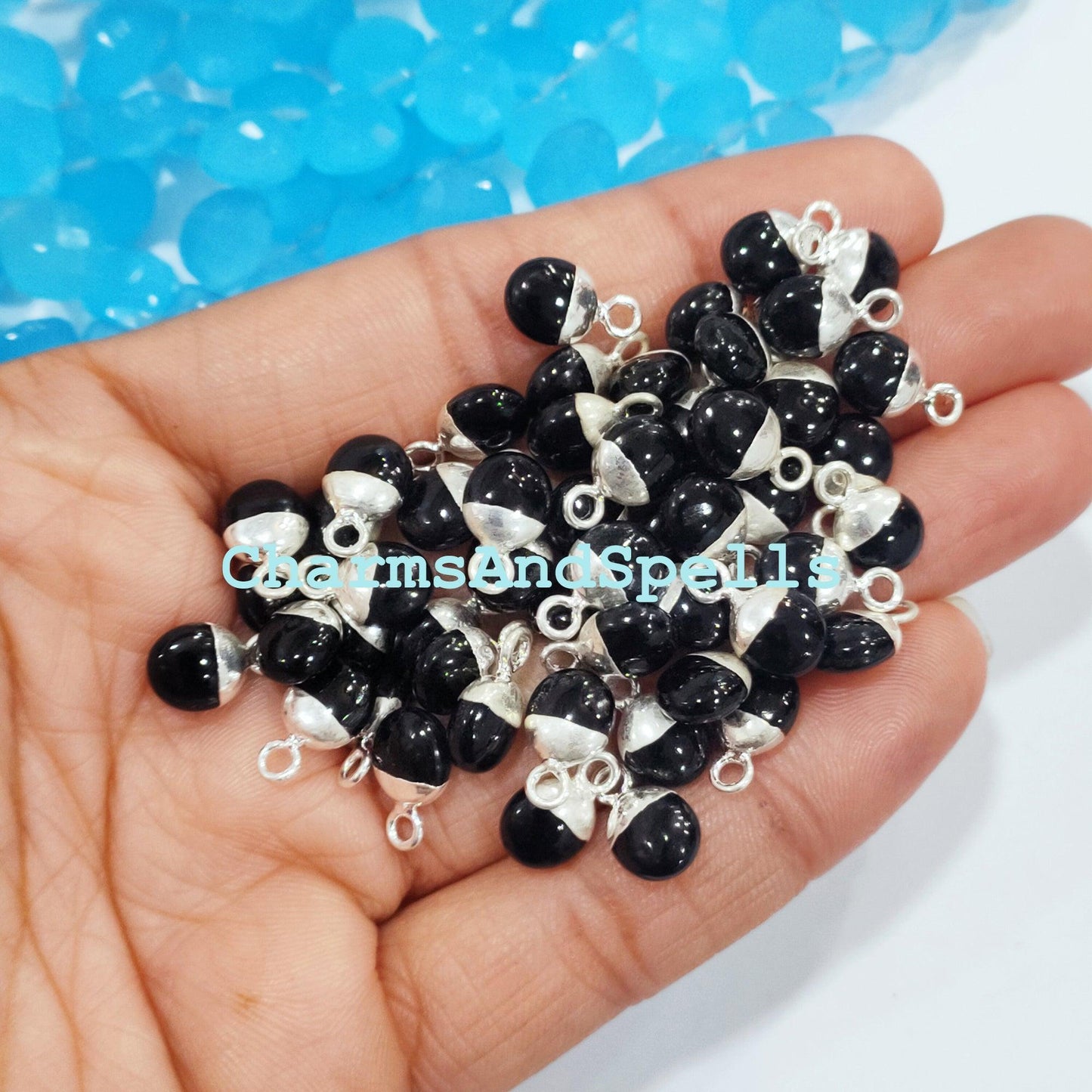 Natural Black Onyx Connector, 8x12mm Oval Connector, Gemstone Connector, Electroplated Connectors, DIY Jewelry Making Silver plated - Charms And Spells