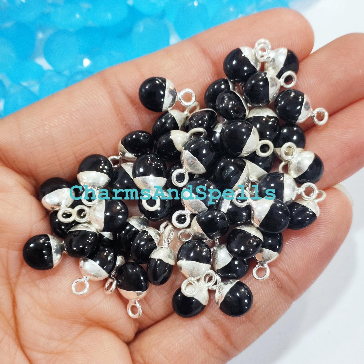 Natural Black Onyx Connector, 8x12mm Oval Connector, Gemstone Connector, Electroplated Connectors, DIY Jewelry Making Silver plated - Charms And Spells