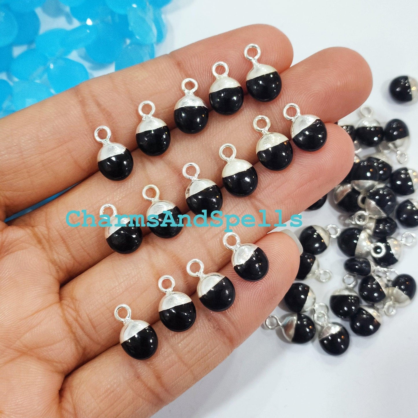 Natural Black Onyx Connector, 8x12mm Oval Connector, Gemstone Connector, Electroplated Connectors, DIY Jewelry Making Silver plated - Charms And Spells