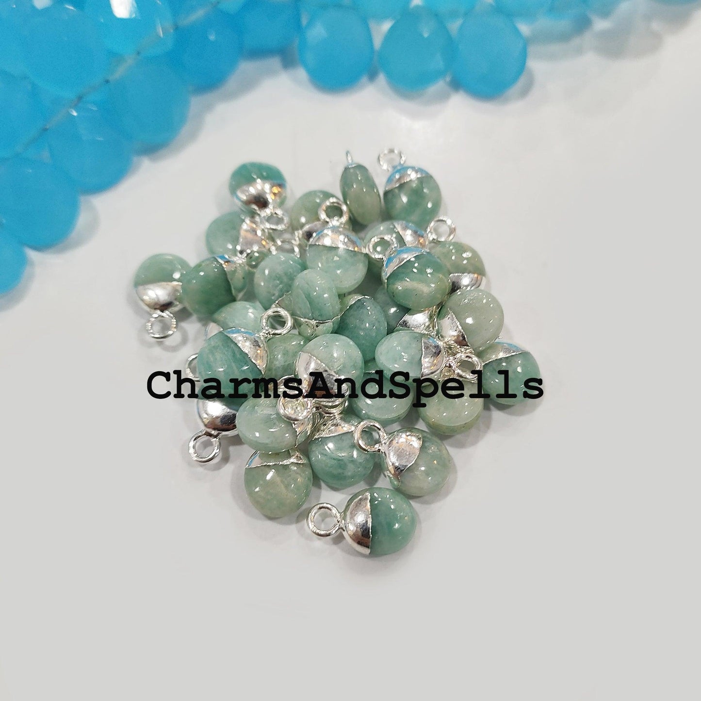 100% Natural Amazonite Charm, Electroplated Silver Pendant Charm, Natural Gemstone Connector, 8X12mm DIY Jewelry Making Findings - Charms And Spells