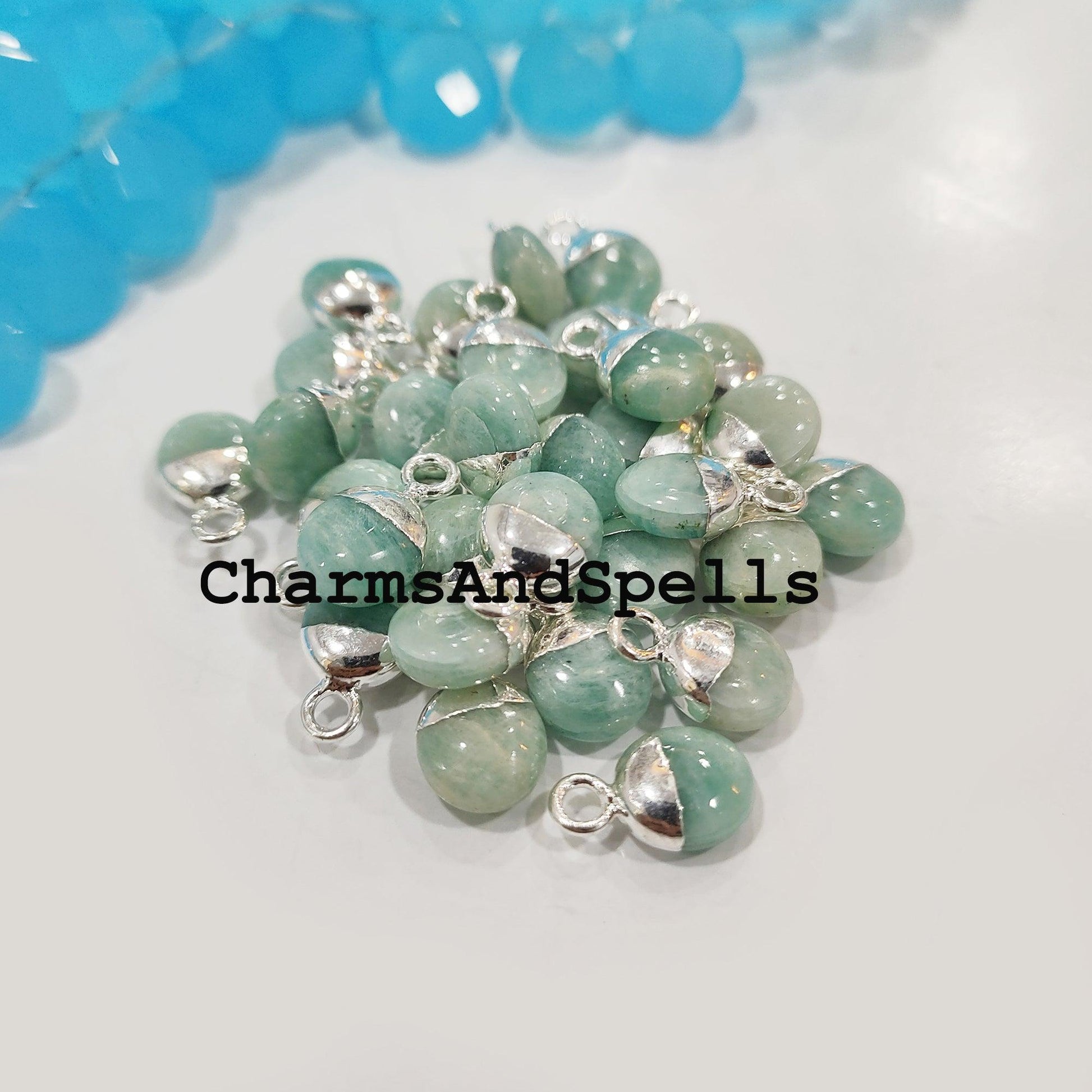 100% Natural Amazonite Charm, Electroplated Silver Pendant Charm, Natural Gemstone Connector, 8X12mm DIY Jewelry Making Findings - Charms And Spells