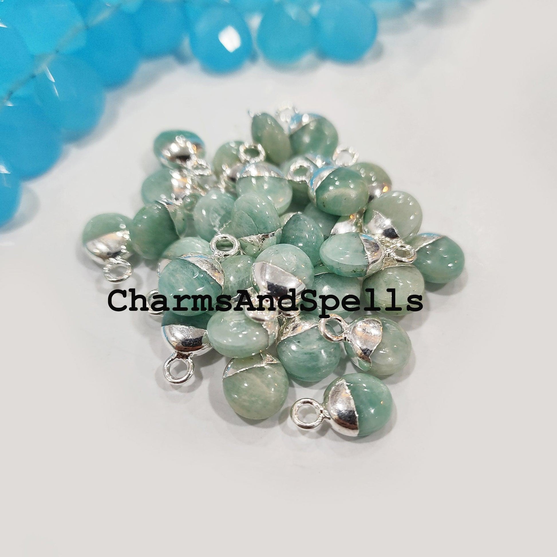 100% Natural Amazonite Charm, Electroplated Silver Pendant Charm, Natural Gemstone Connector, 8X12mm DIY Jewelry Making Findings - Charms And Spells