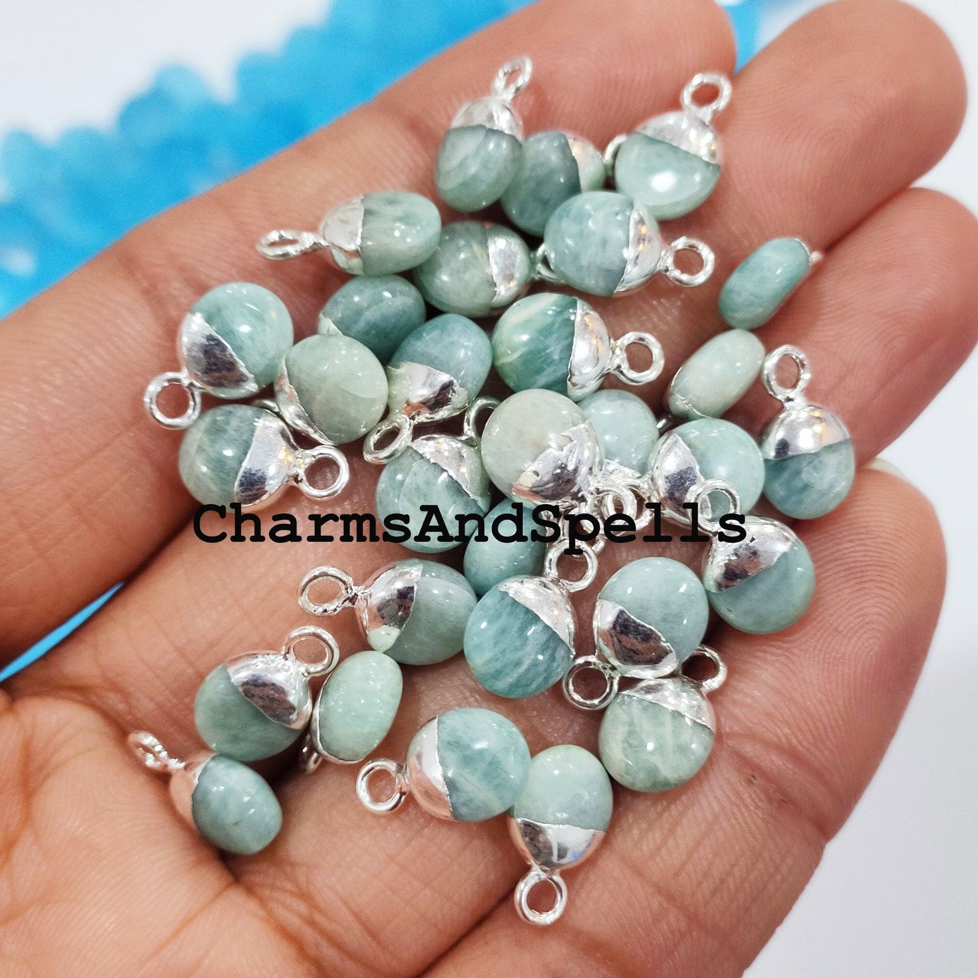 100% Natural Amazonite Charm, Electroplated Silver Pendant Charm, Natural Gemstone Connector, 8X12mm DIY Jewelry Making Findings - Charms And Spells