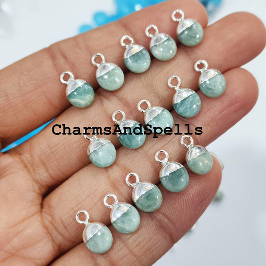 100% Natural Amazonite Charm, Electroplated Silver Pendant Charm, Natural Gemstone Connector, 8X12mm DIY Jewelry Making Findings - Charms And Spells