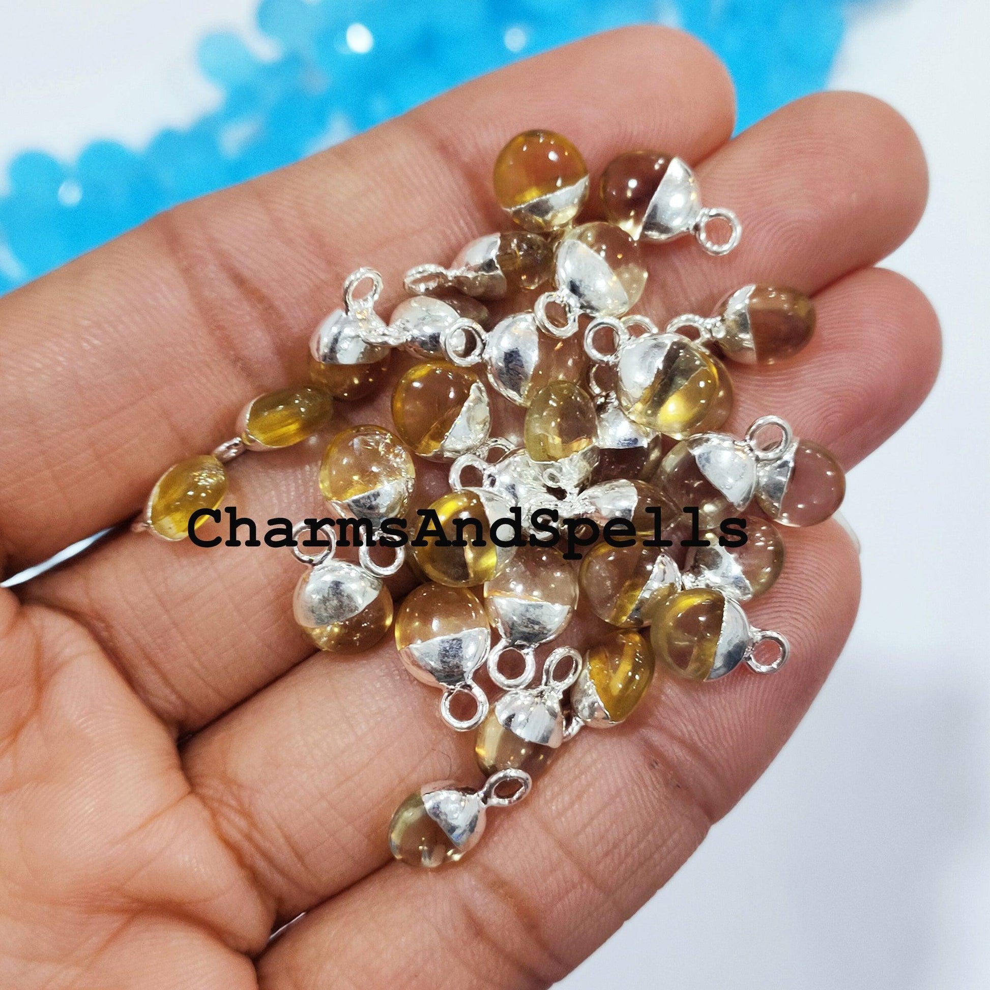 Natural Citrine Silver Electroplated Pendant Charm, Gemstone Connector, Findings, 8X12mm DIY Jewelry Making, Jewelry Findings - Charms And Spells