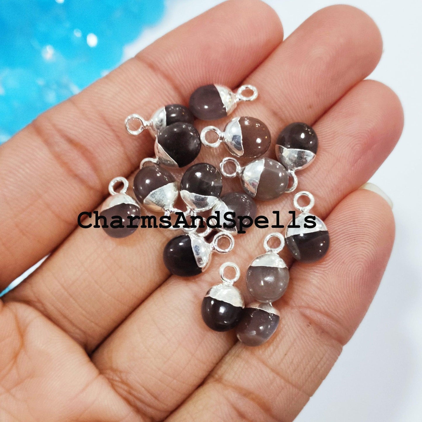 Natural Chocolate Moonstone Connector, 8x12mm Necklace Connector, Silver Electroplated Plated Handmade Charms, Jewelry Making Charms - Charms And Spells