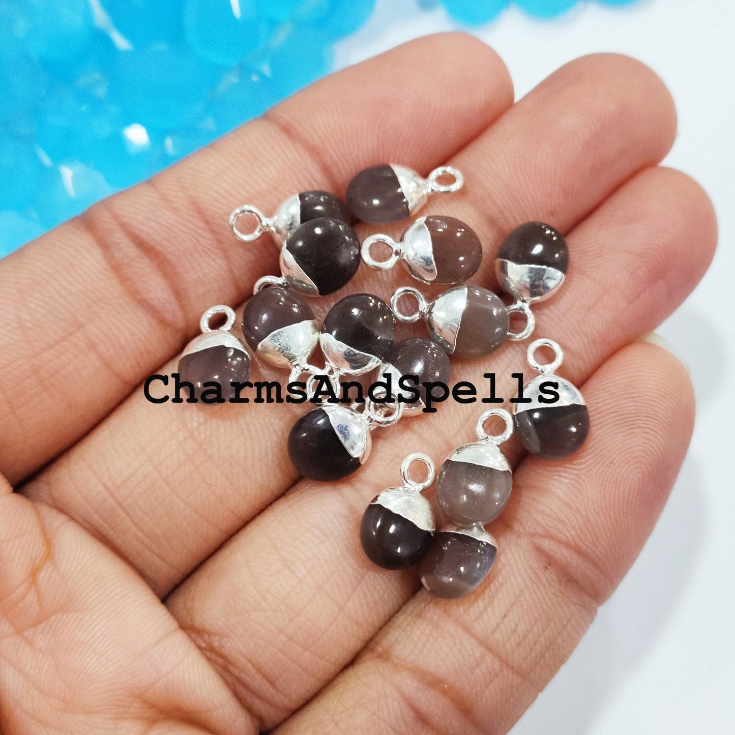 Natural Chocolate Moonstone Connector, 8x12mm Necklace Connector, Silver Electroplated Plated Handmade Charms, Jewelry Making Charms - Charms And Spells