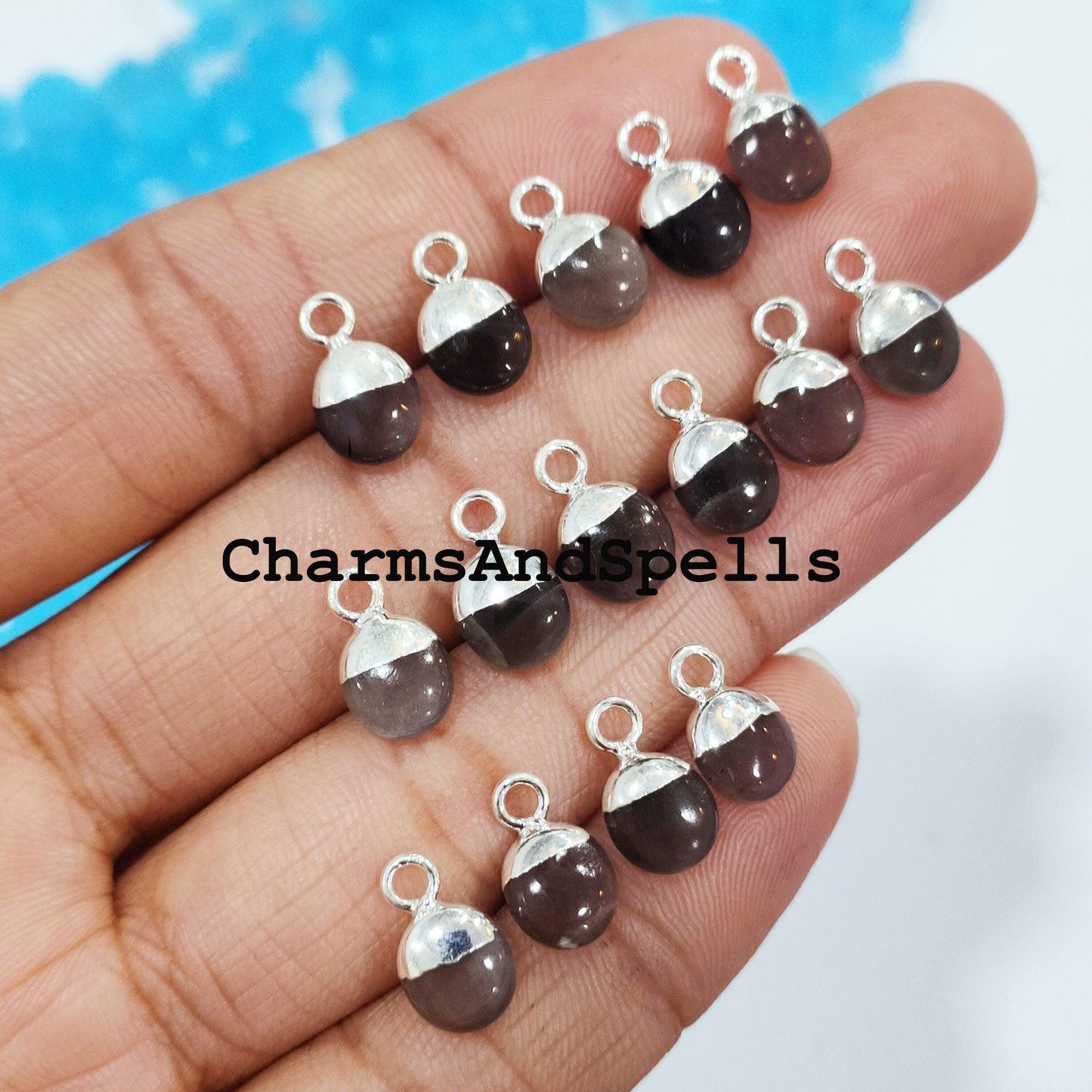 Natural Chocolate Moonstone Connector, 8x12mm Necklace Connector, Silver Electroplated Plated Handmade Charms, Jewelry Making Charms - Charms And Spells