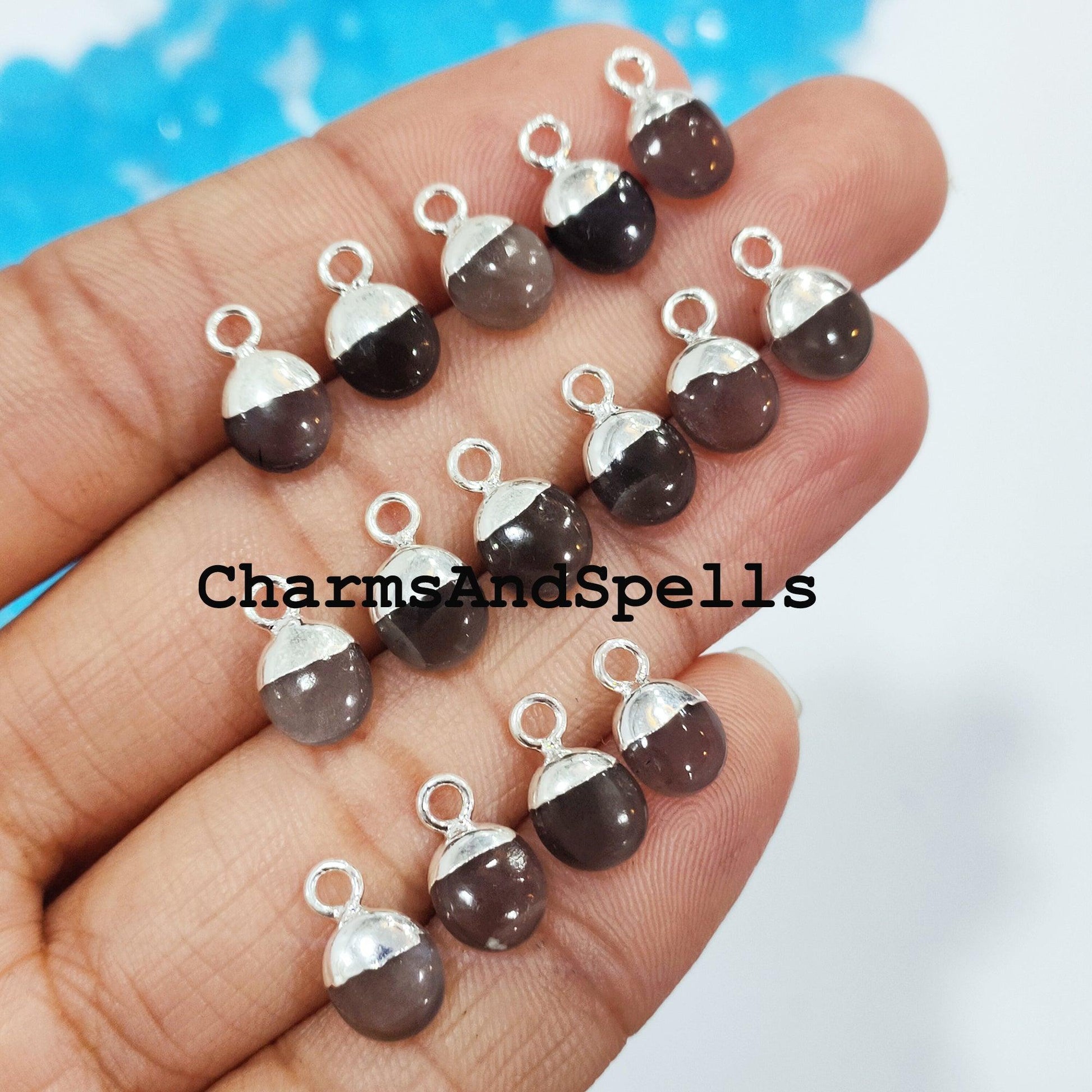 Natural Chocolate Moonstone Connector, 8x12mm Necklace Connector, Silver Electroplated Plated Handmade Charms, Jewelry Making Charms - Charms And Spells