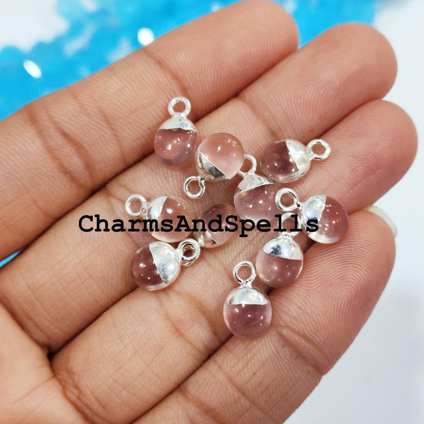 100% Natural Rose Quartz Charm, Electroplated Silver Pendant Charm,Natural Gemstone Connector, 8X12mm DIY Jewelry Making Findings - Charms And Spells