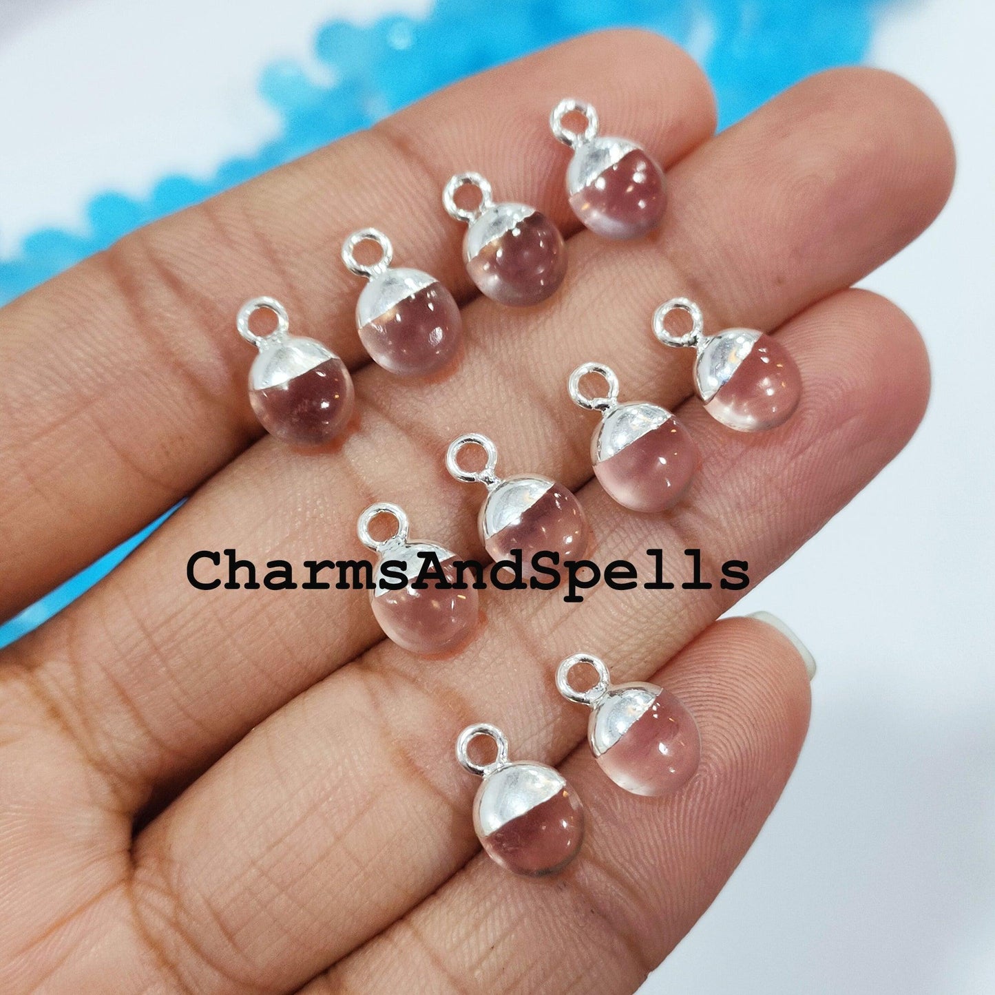 100% Natural Rose Quartz Charm, Electroplated Silver Pendant Charm,Natural Gemstone Connector, 8X12mm DIY Jewelry Making Findings - Charms And Spells