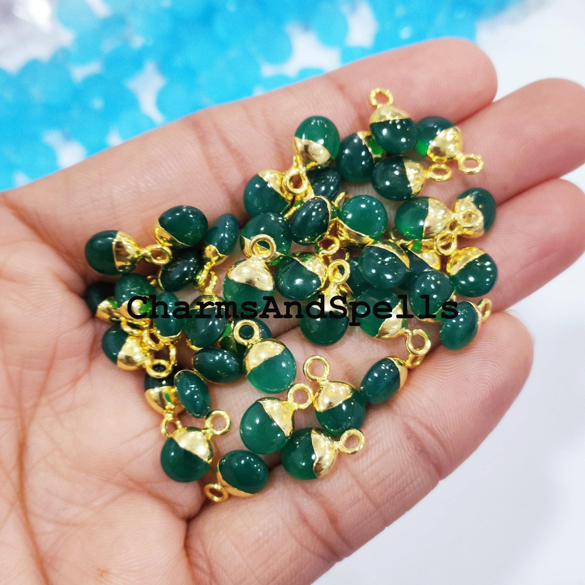 Green Onyx Gemstone Charm Connector, Green Onyx Charm, DIY Jewelry Supplies for Jewelry Making, Gold Electroplated Findings - Charms And Spells