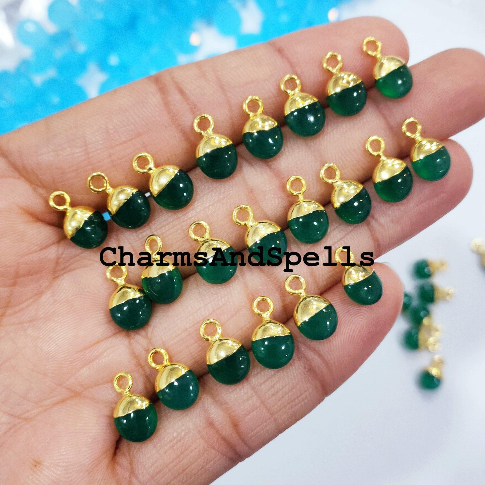 Green Onyx Gemstone Charm Connector, Green Onyx Charm, DIY Jewelry Supplies for Jewelry Making, Gold Electroplated Findings - Charms And Spells