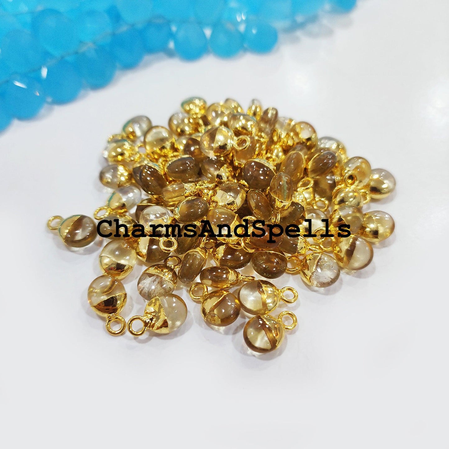 100% Natural Citrine Charm Pendent, Electroplated Gold Pendant Charm, 8X12mm DIY Jewelry Making Findings, Pendent Connector - Charms And Spells